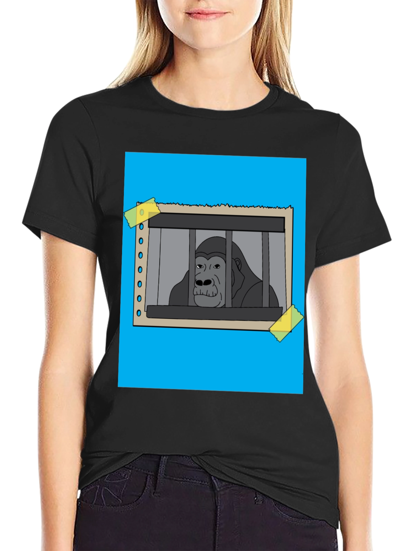 Black Gorilla Behind Bars Graphic T-Shirt view 2
