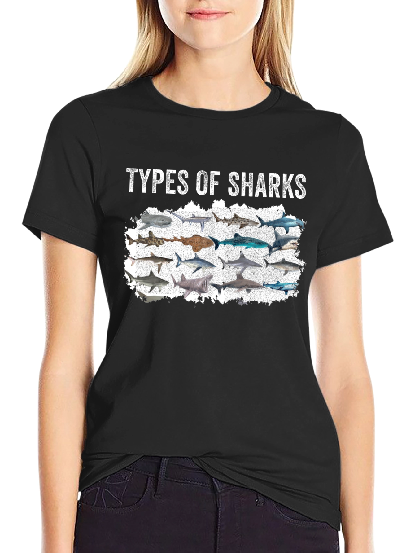 Black Types of Sharks Black T-Shirt view 2