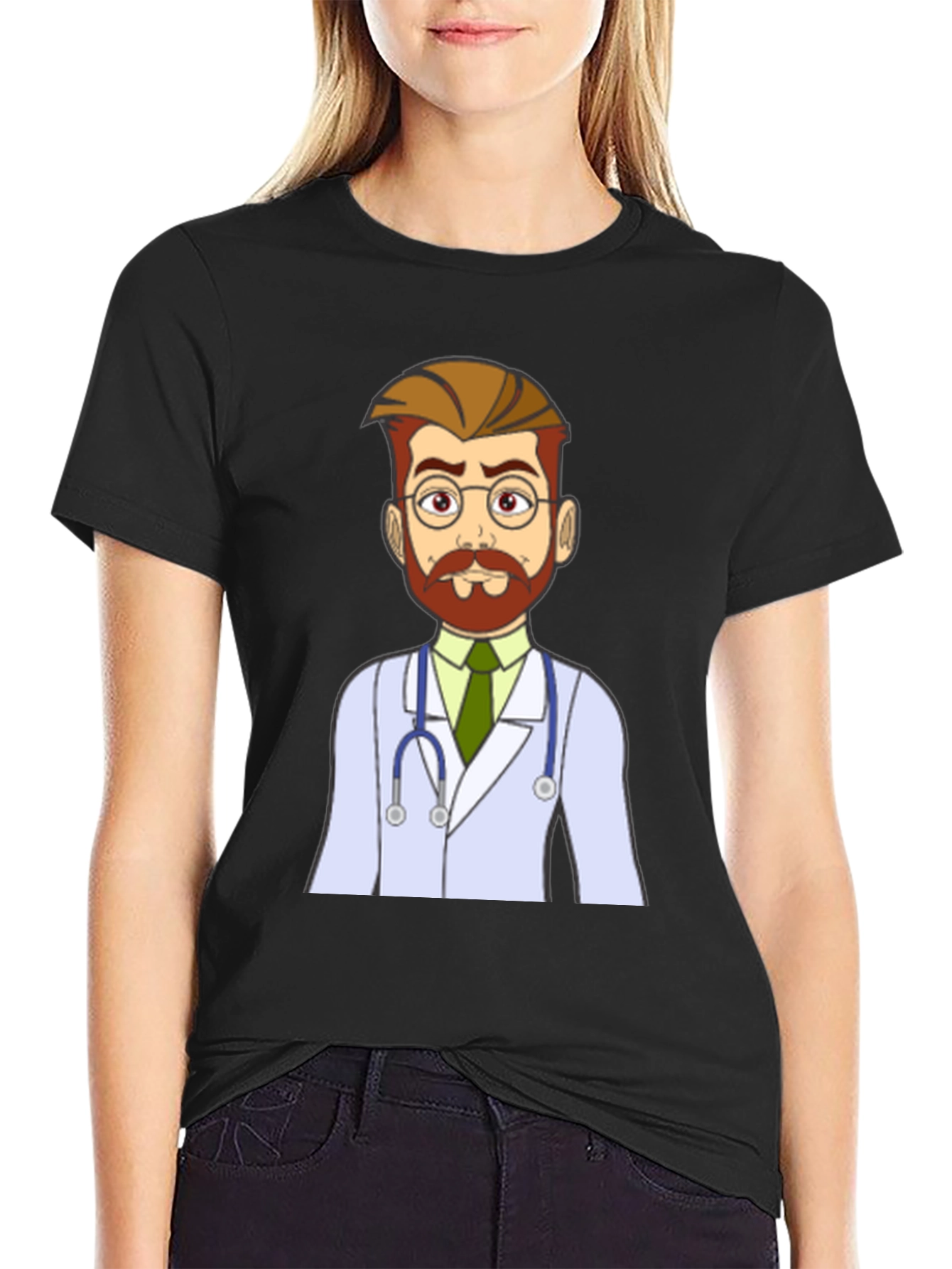 Black Cartoon Doctor Graphic T-Shirt - Medical Humor Tee view 2