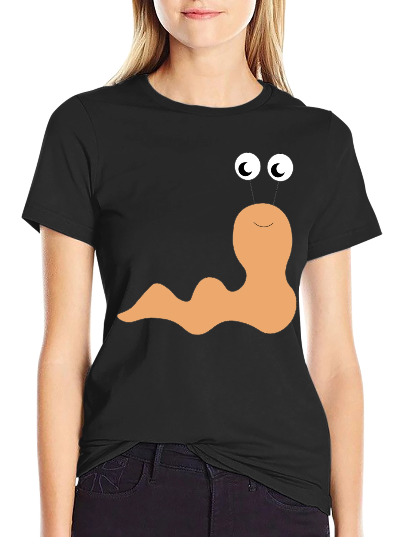 Black Funny Worm Graphic Tee - Black Cotton T-Shirt view 2