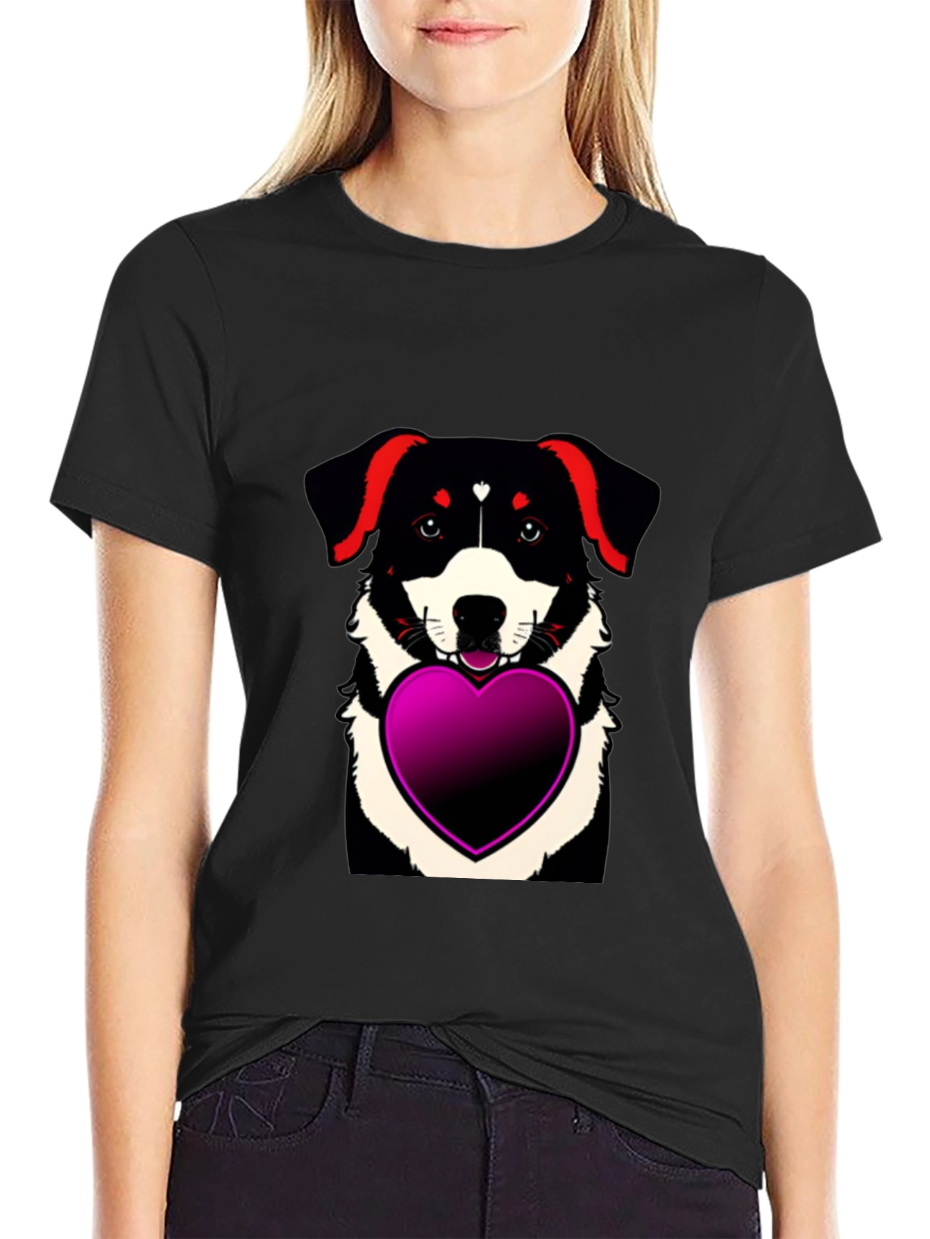 Black Dog with Heart T-Shirt - Men's Black Tee view 2