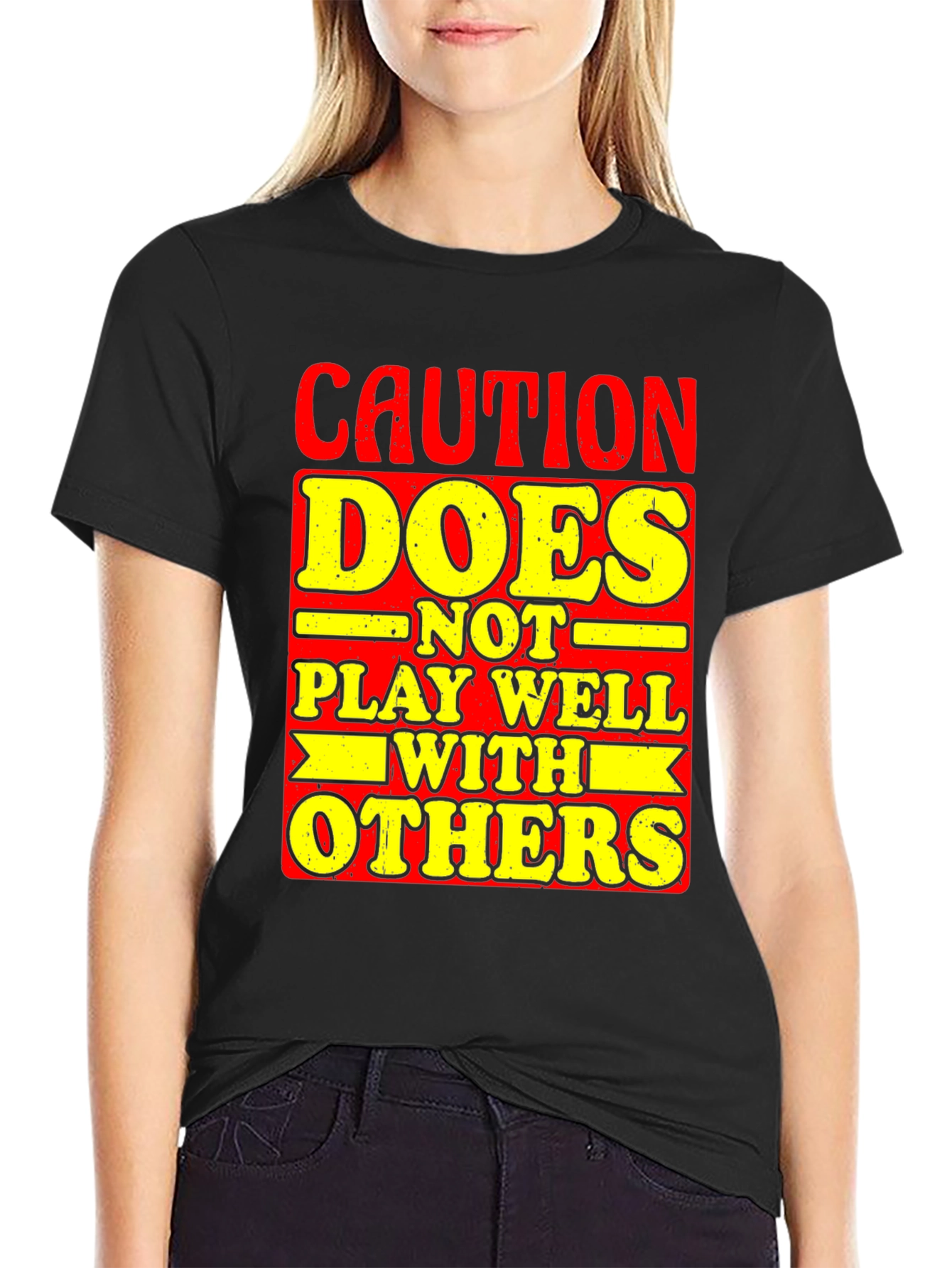 Black Caution Doesn't Play Well With Others Graphic Tee view 2