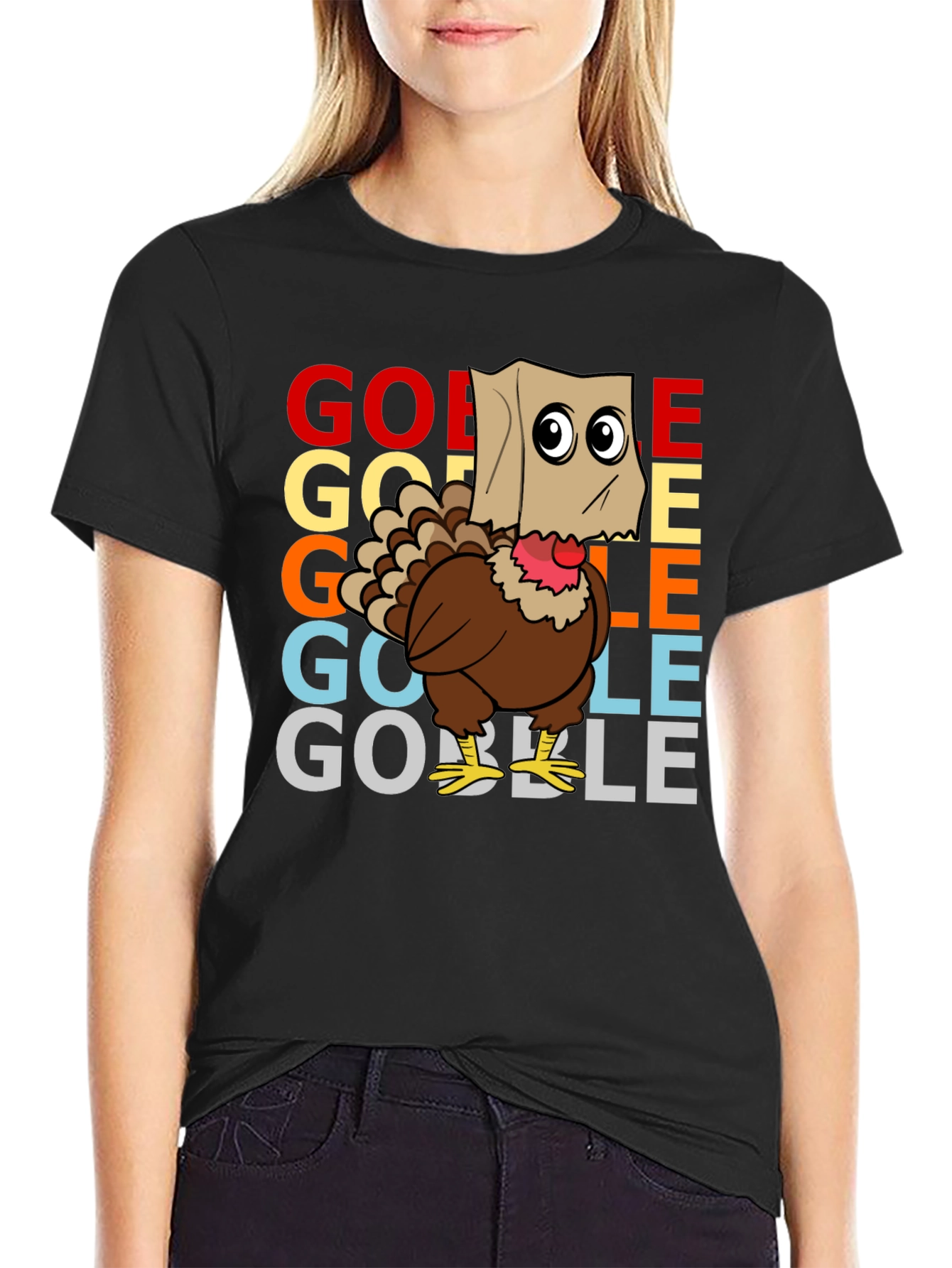 Black Gobble Turkey Thanksgiving Graphic Tee view 2