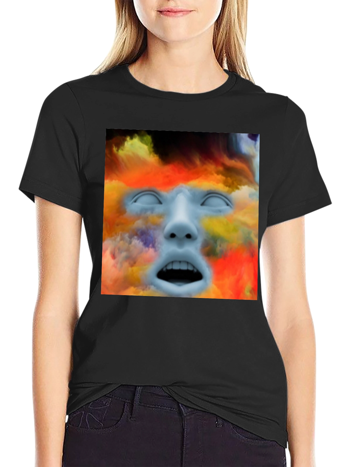Black Surreal Face Graphic T-Shirt - Artistic Expression view 2