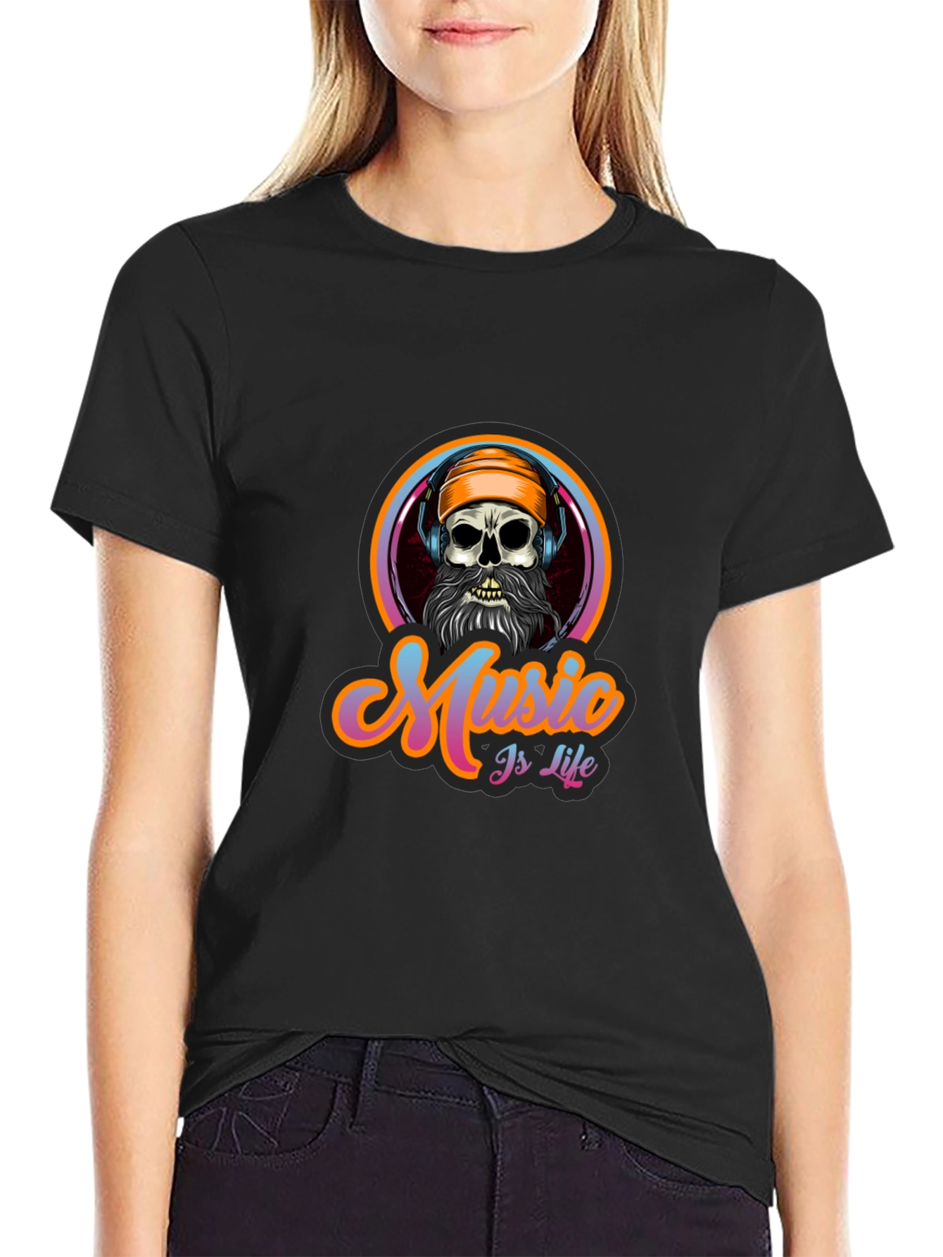 Black Music is Life Skull Graphic Tee - Black view 2