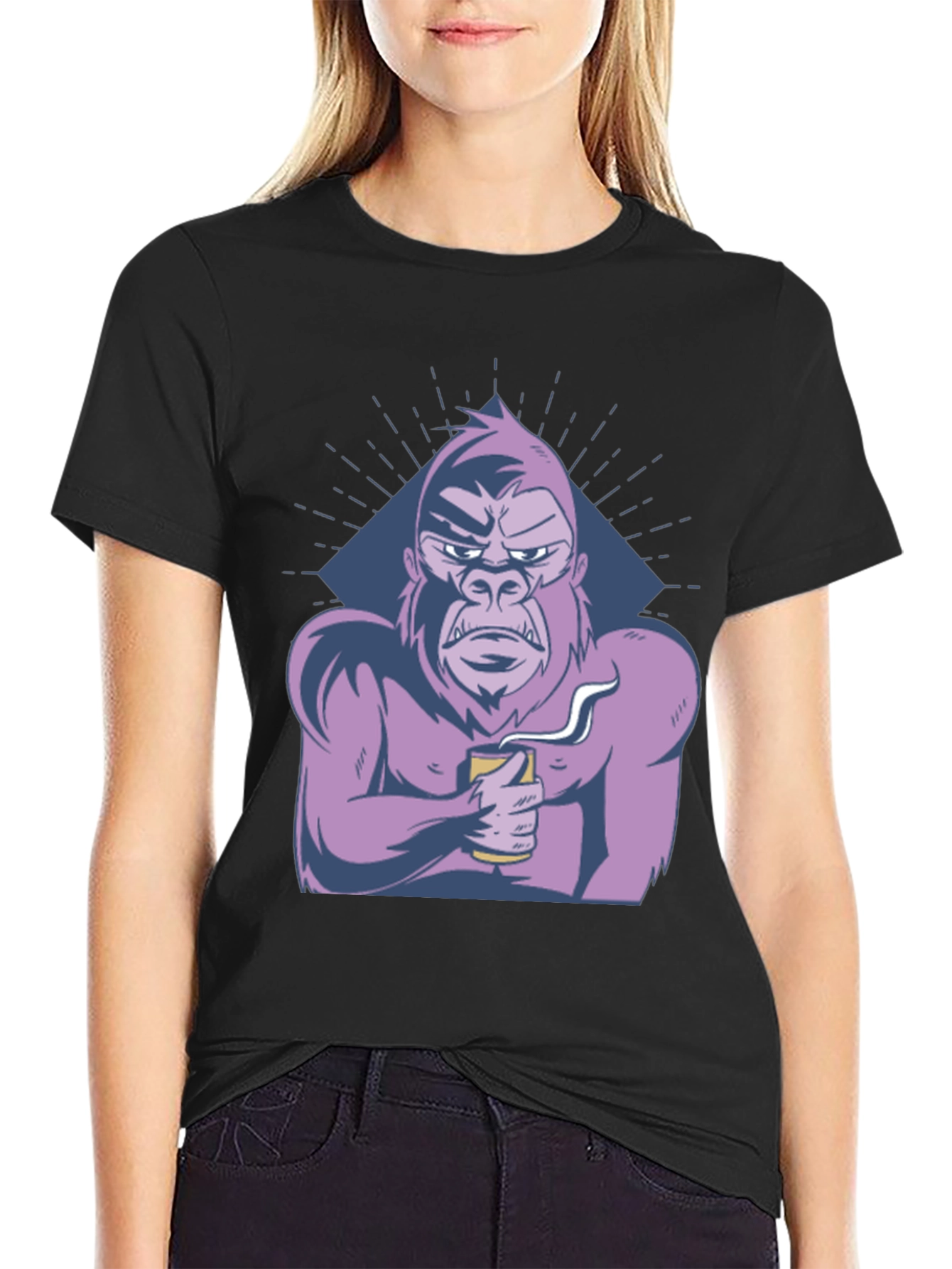 Black Cool Gorilla T-Shirt - Coffee Lover Ape Tee view 2