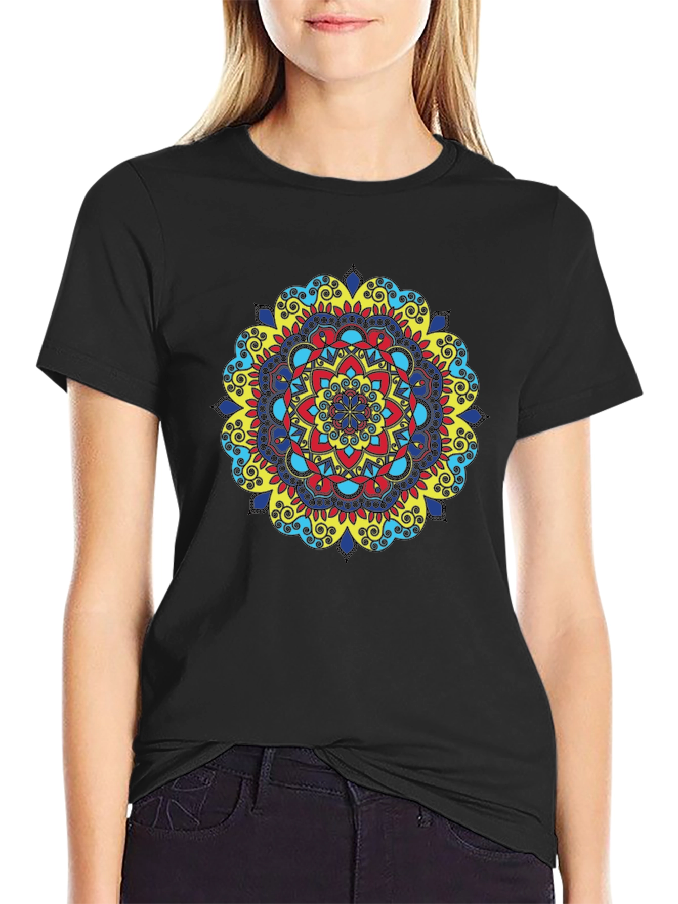 Black Vibrant Mandala Graphic Black T-Shirt view 2