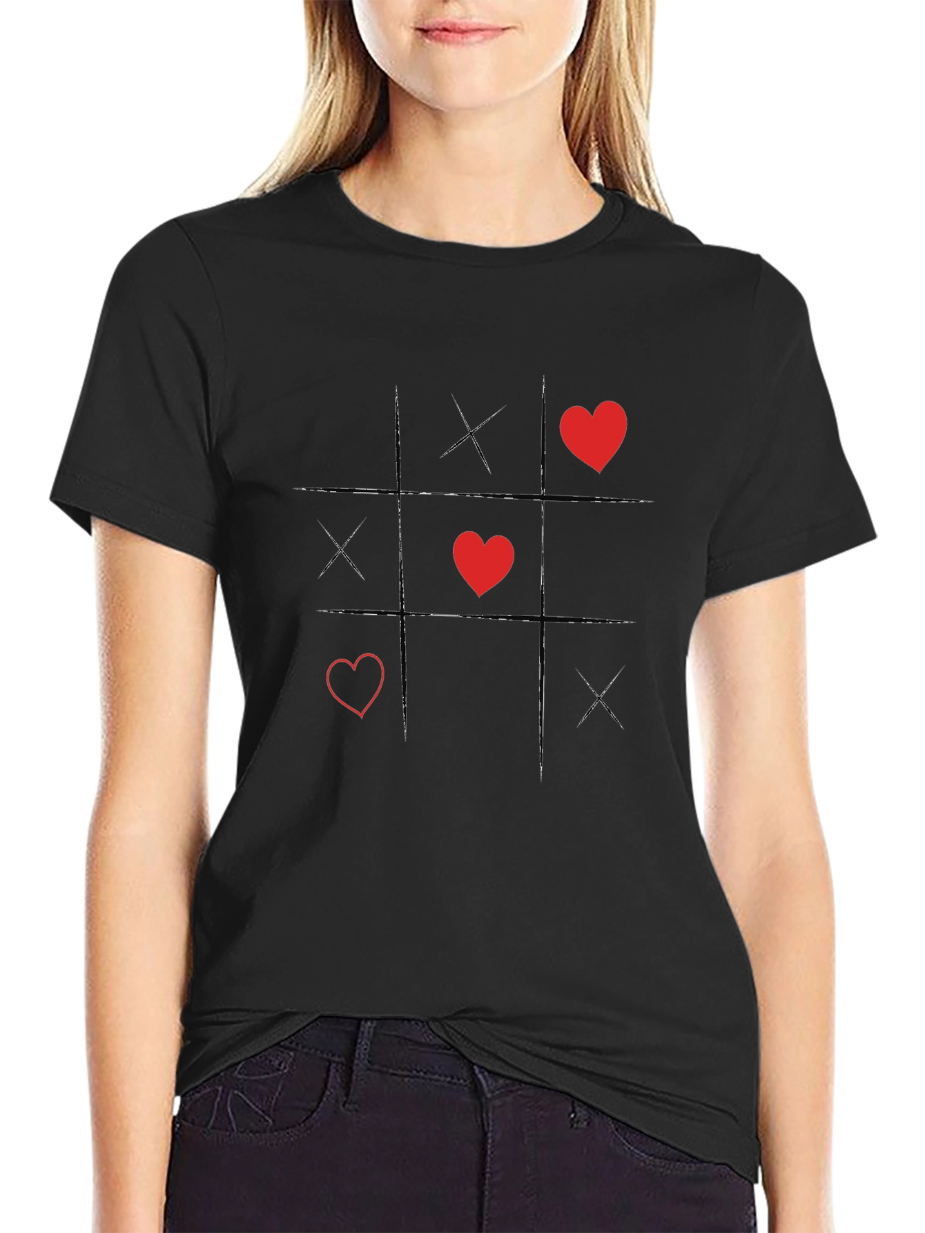 Black Tic-Tac-Toe Hearts & Kisses Black Graphic Tee view 2