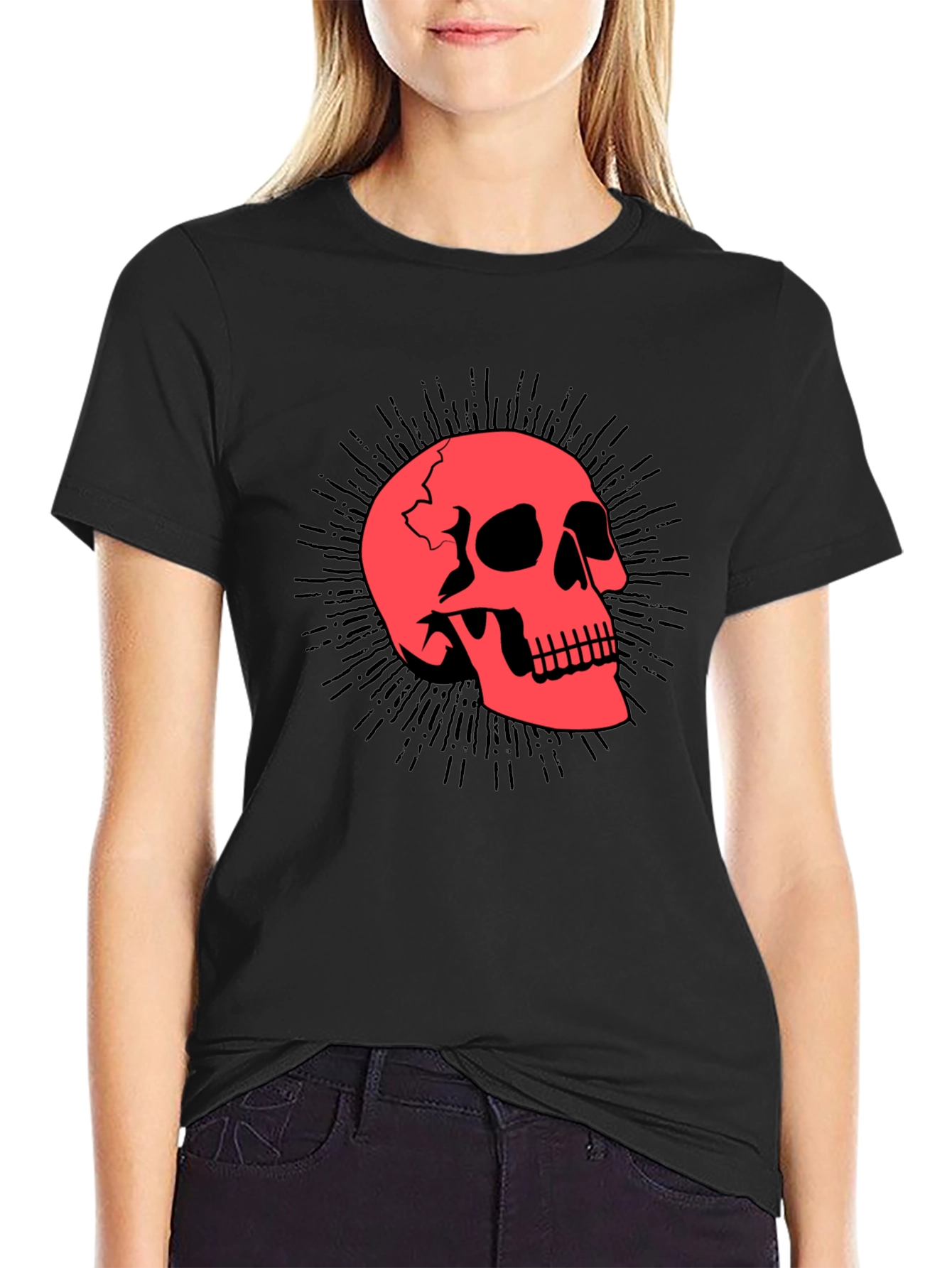 Black Skull Graphic Black T-Shirt view 2