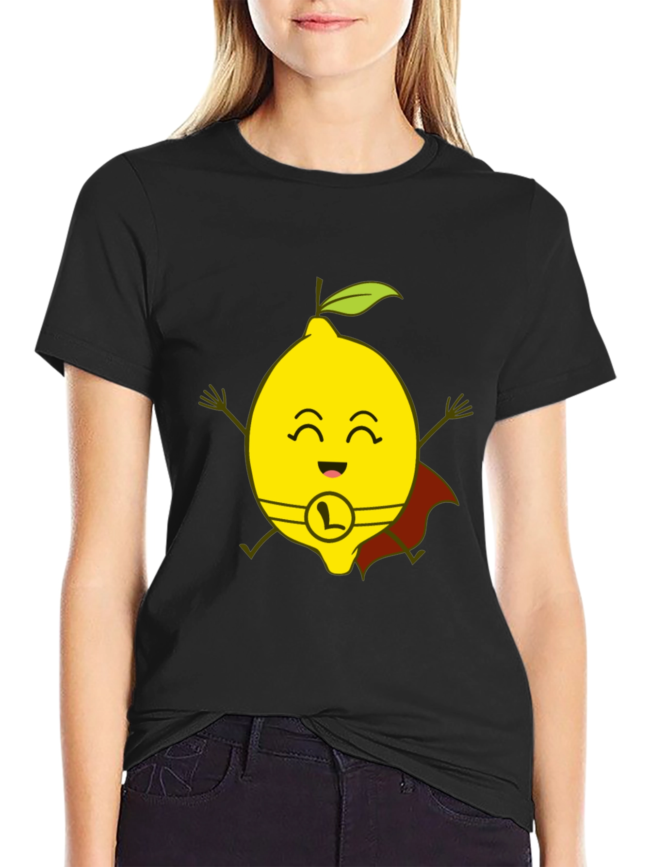Black Super Lemon T-Shirt - Funny Cartoon Hero Tee view 2