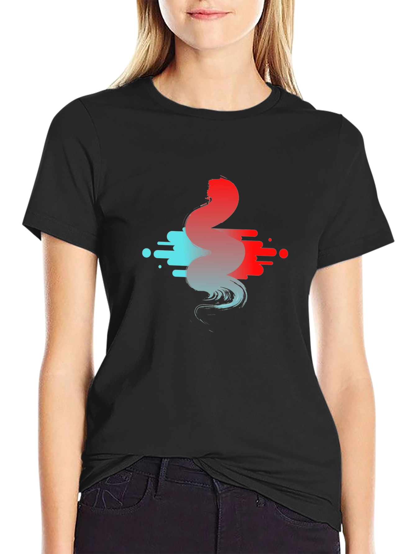 Black Abstract Wave Graphic T-Shirt view 2
