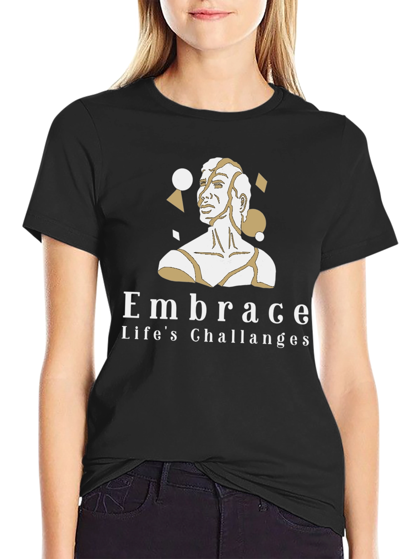 Black Embrace Life's Challenges Black Graphic Tee view 2