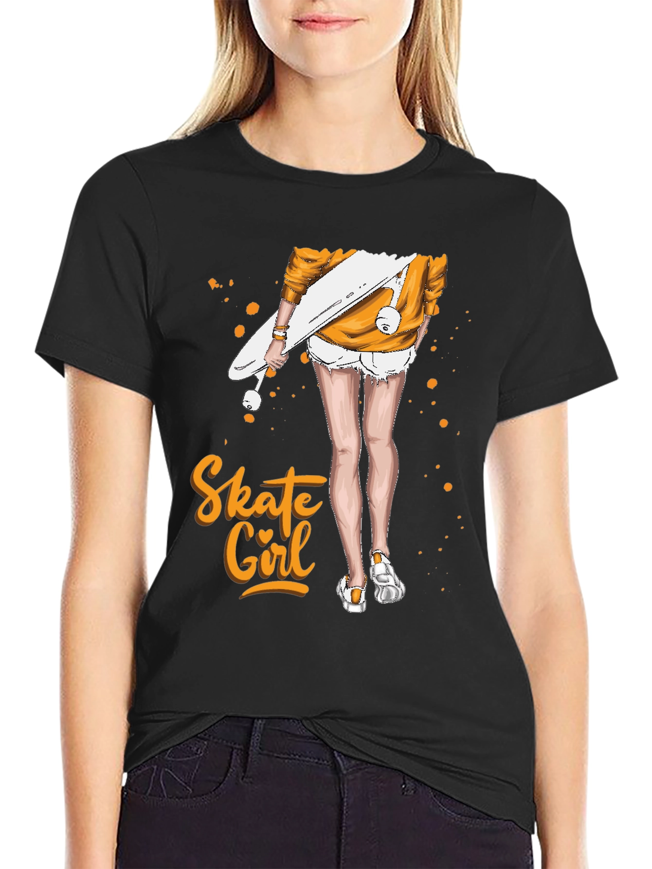 Black Skate Girl Graphic T-Shirt - Black view 2
