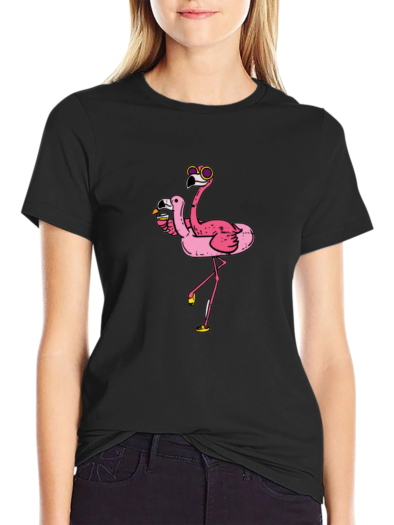 Black Funky Flamingo Tee - Party Animal Vibe! view 2