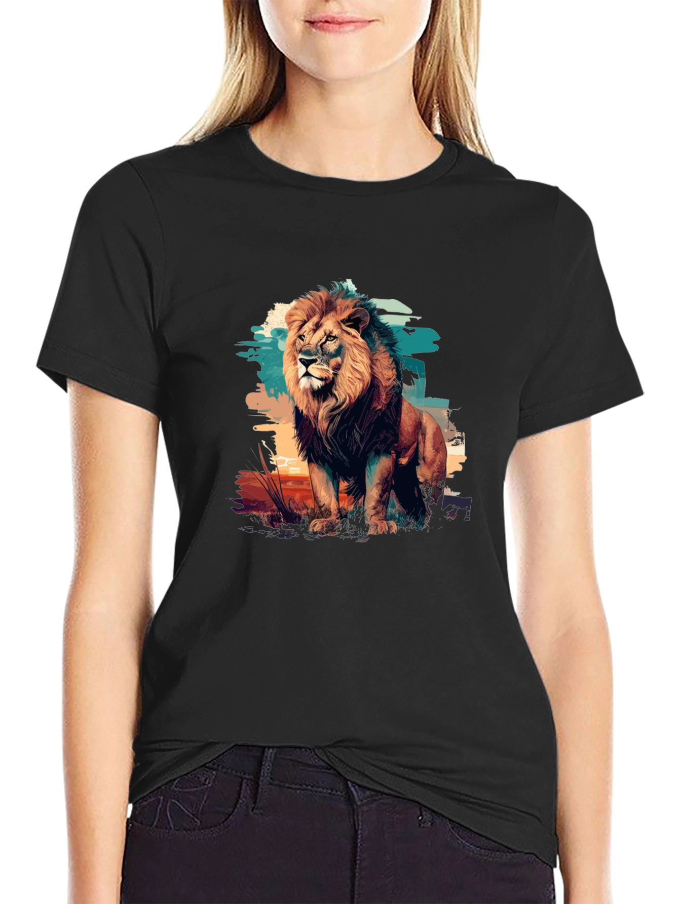 Black Lion Graphic Print Black T-Shirt view 2