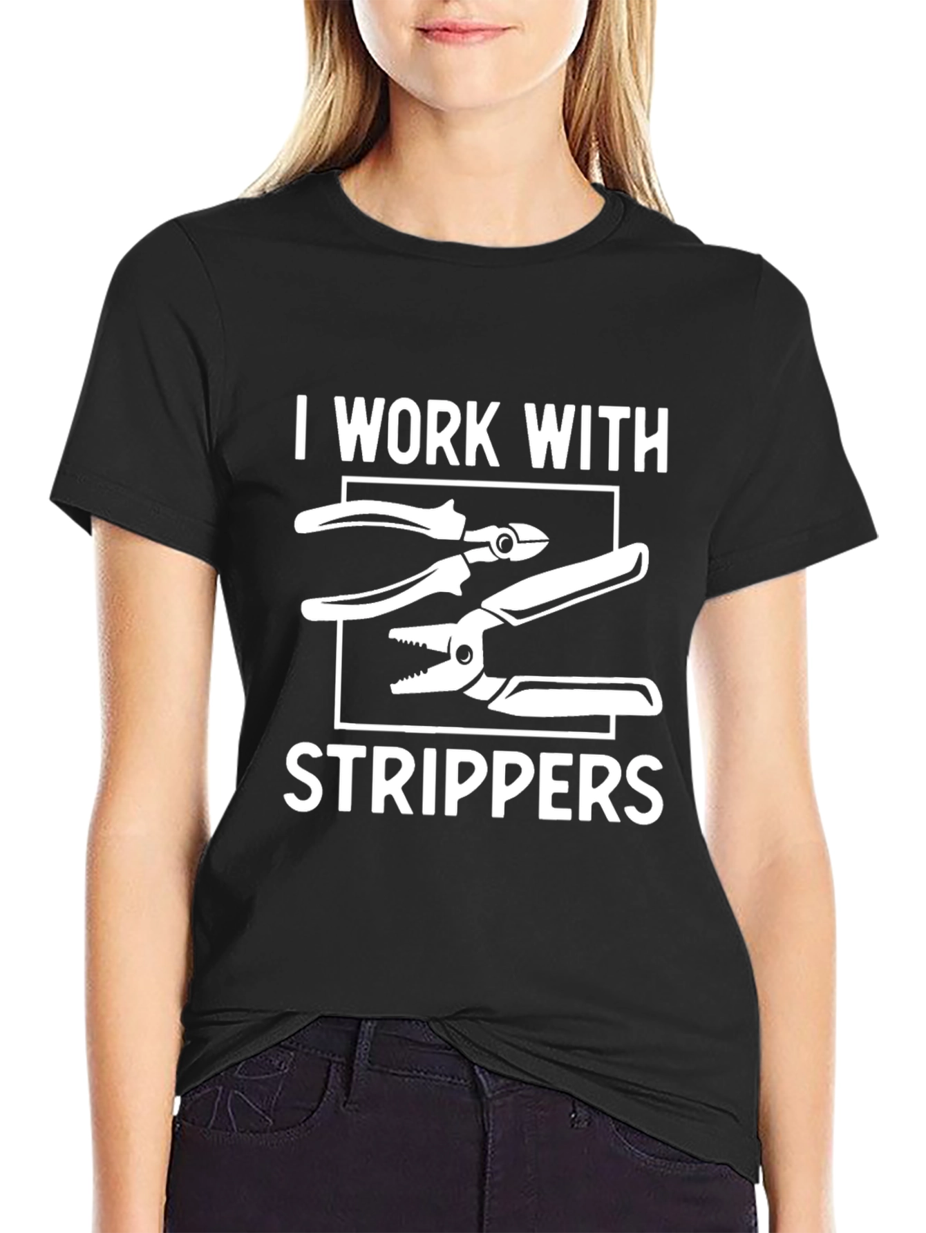 Black I Work With Strippers T-Shirt Electrician Humor Tee view 2