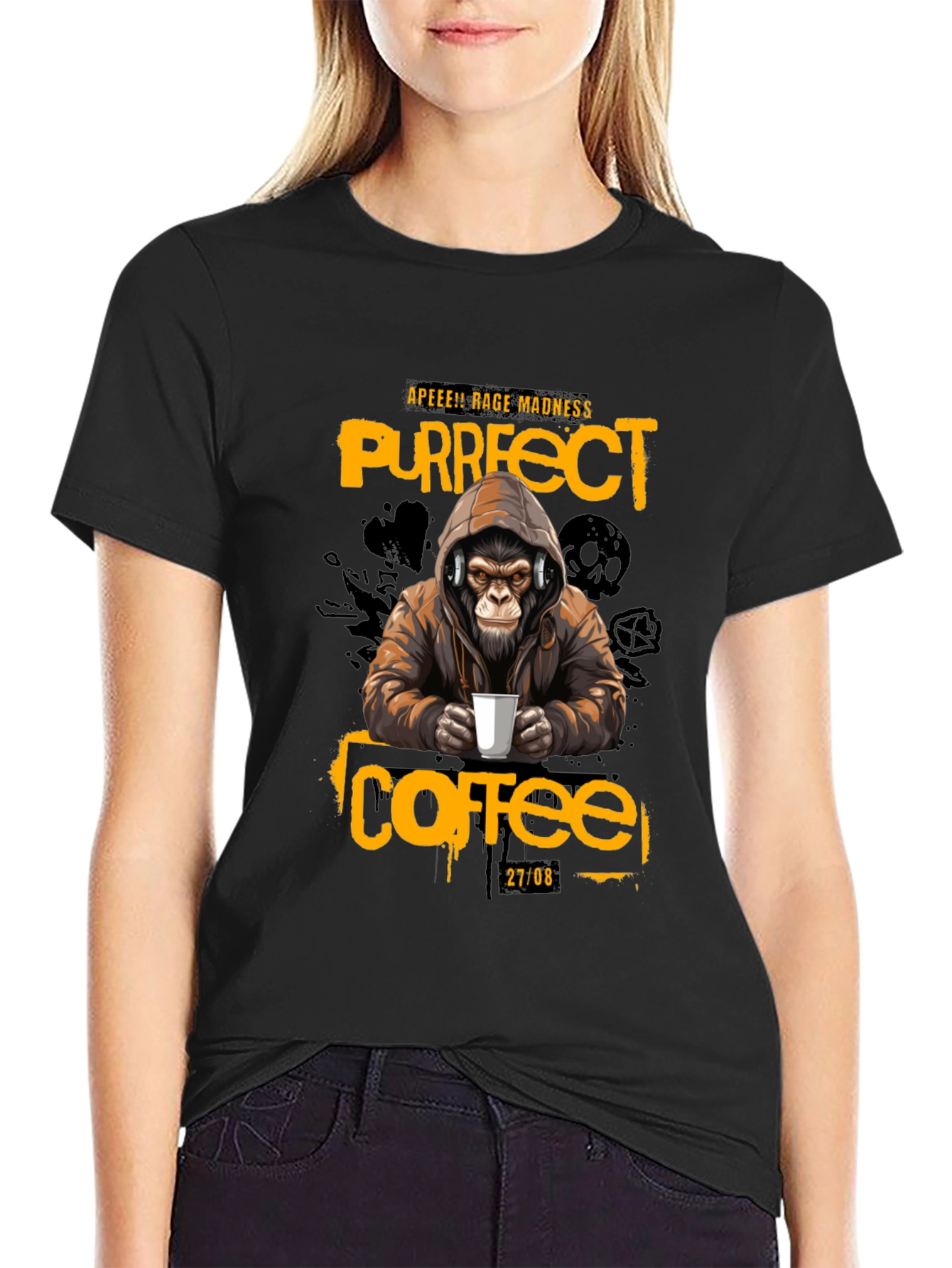 Black Ape Coffee T-Shirt - Purrfect Rage Madness view 2