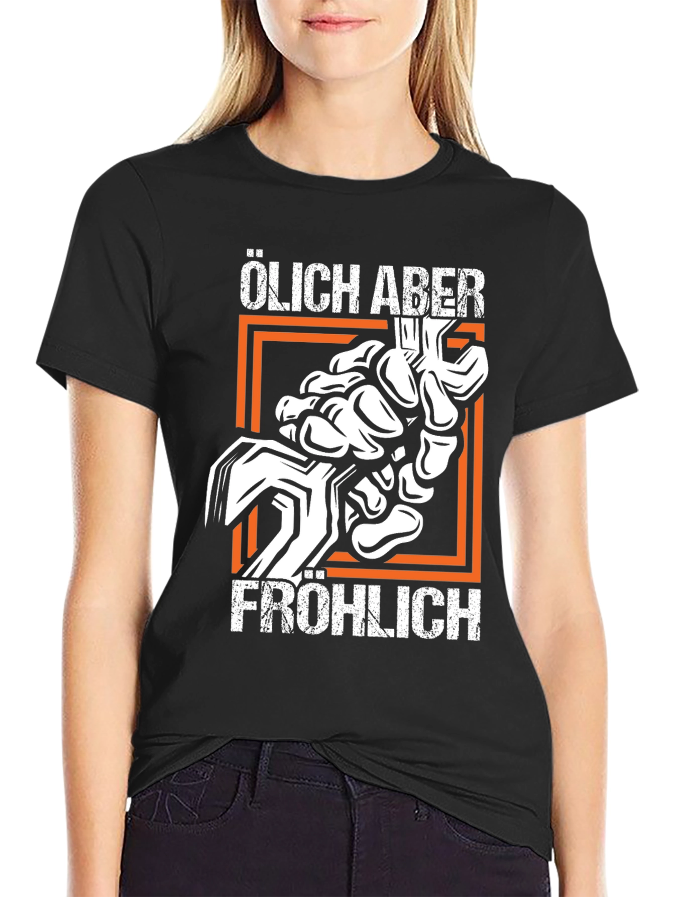 Black Oily But Happy Graphic T-Shirt - Black Crew Neck view 2