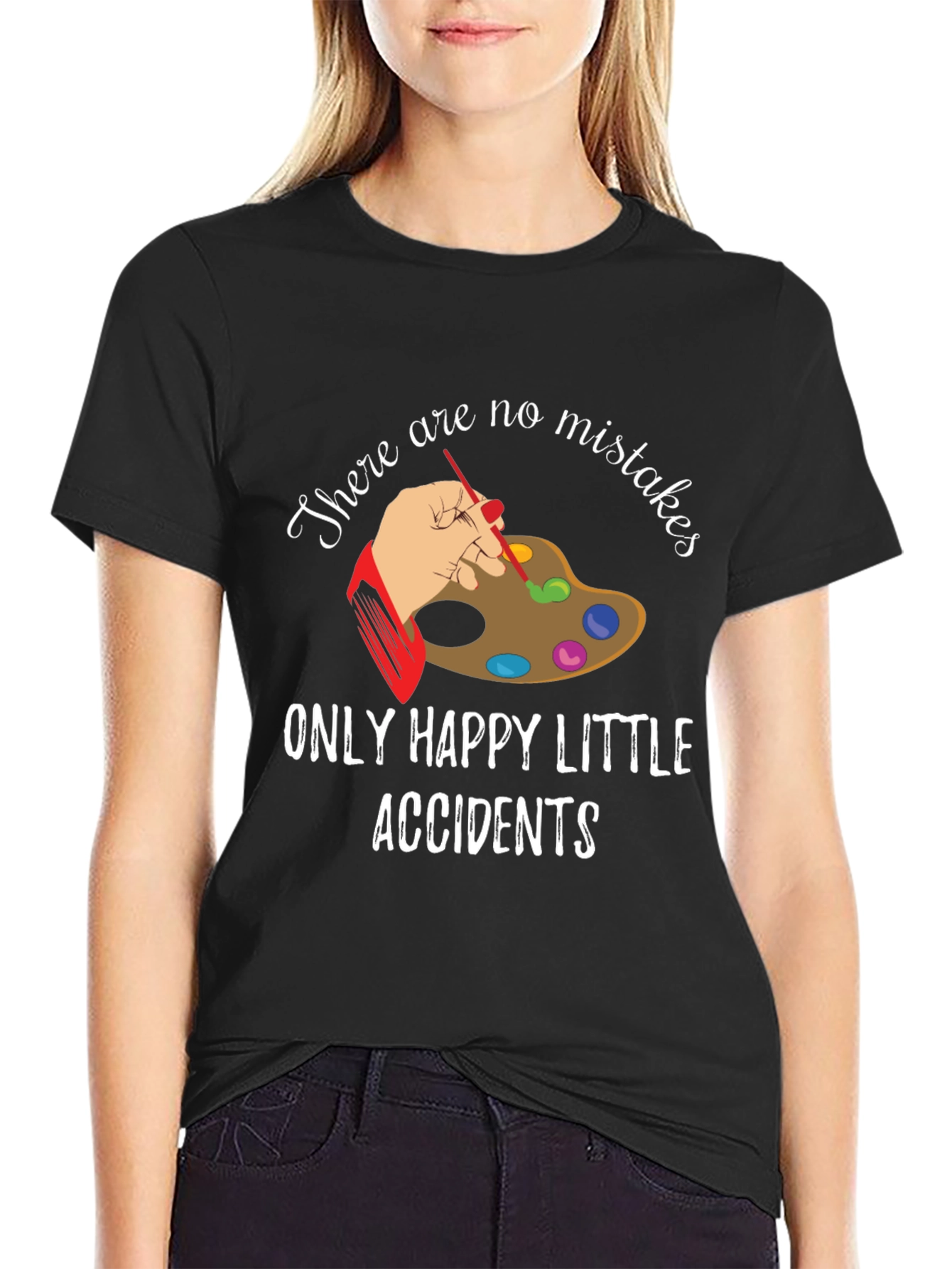 Black Happy Accidents T-Shirt - Artistic Black Tee view 2