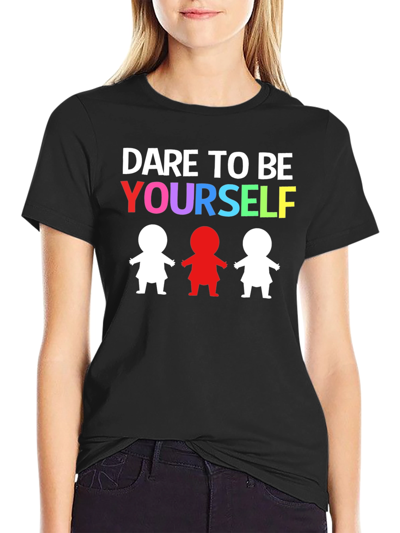 Black Dare to Be Yourself Graphic Print Black T-Shirt view 2