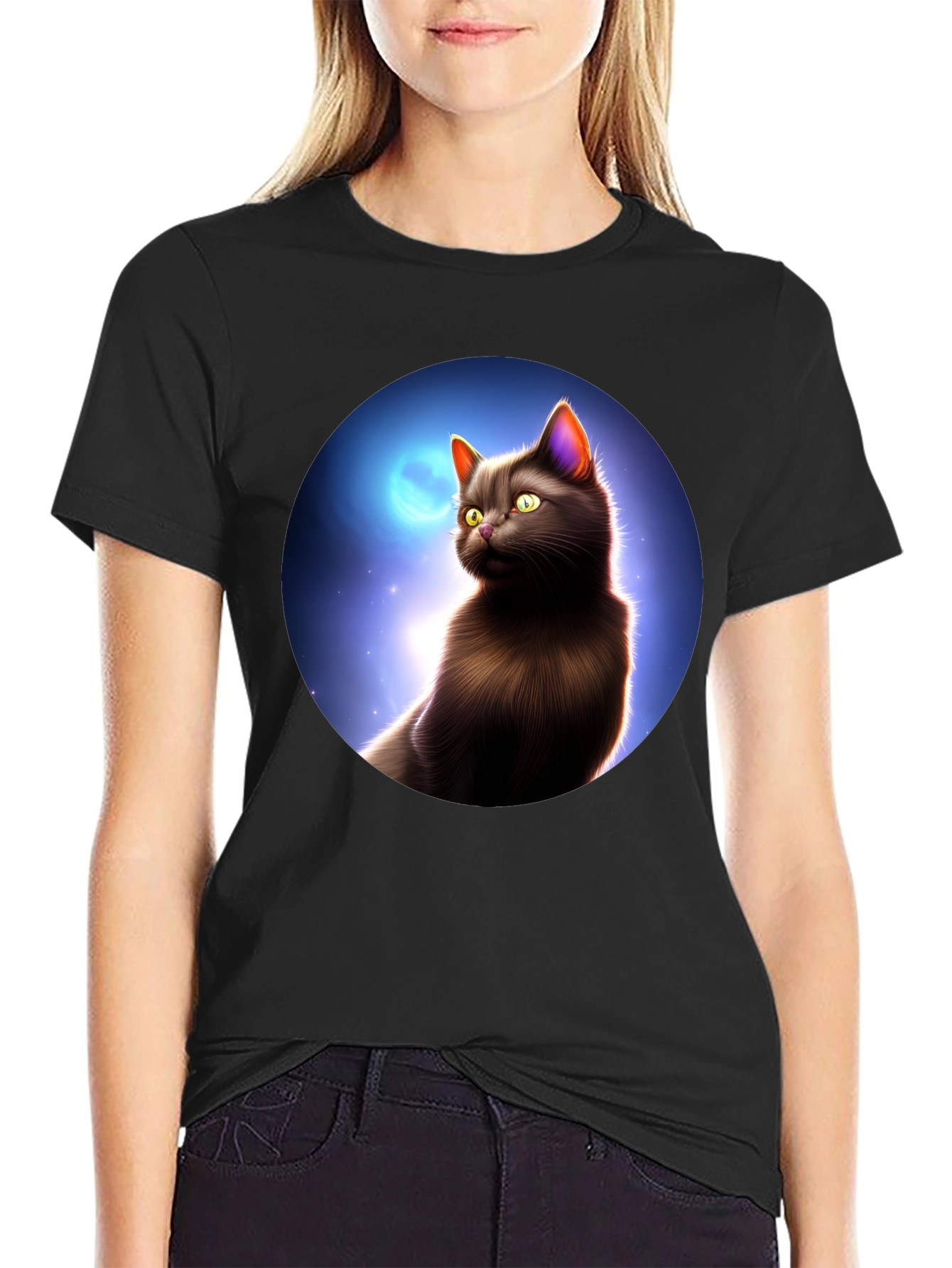Black Black Cat Moon T-Shirt view 2
