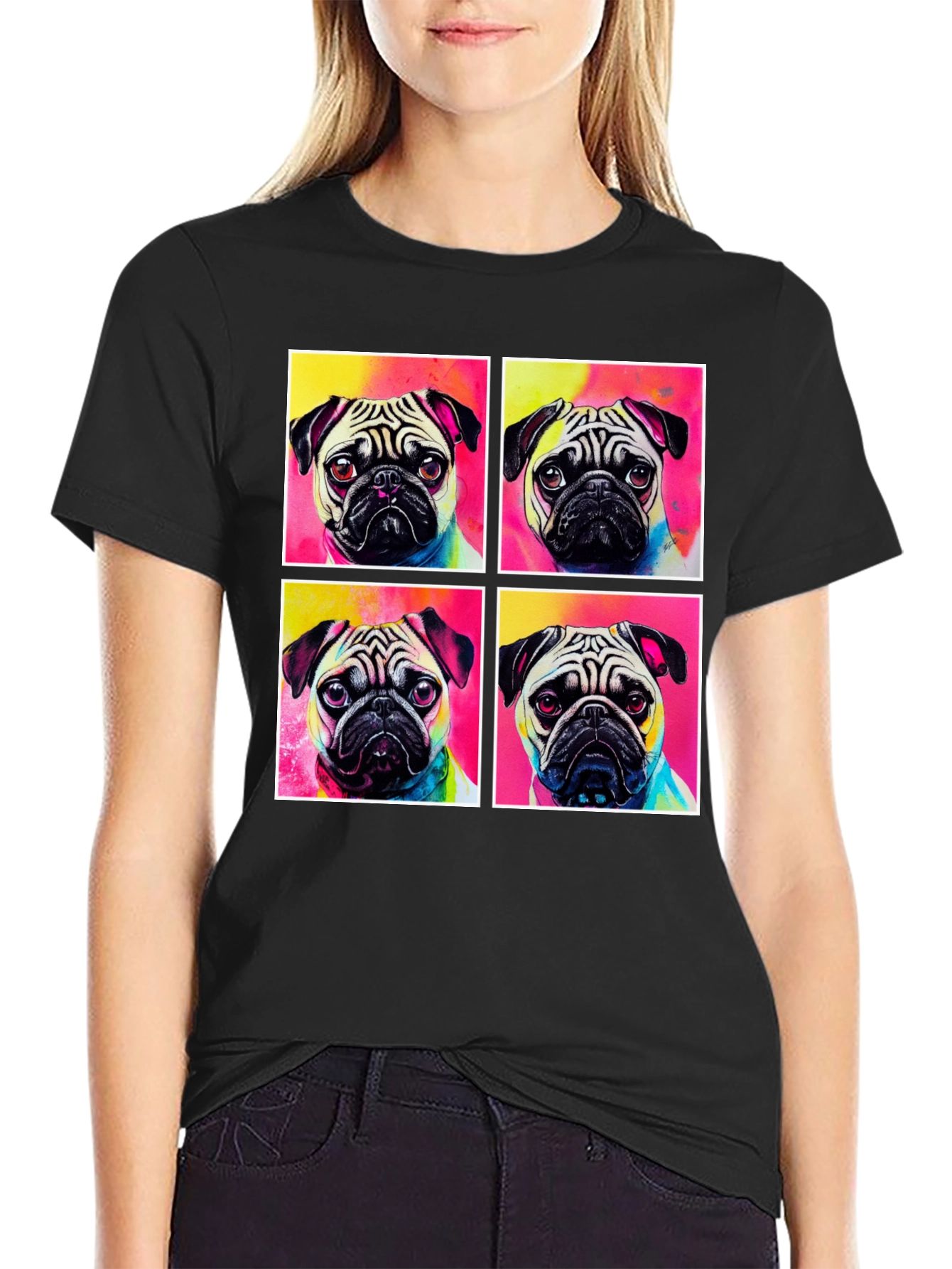 Black Pug Pop Art T-Shirt view 2