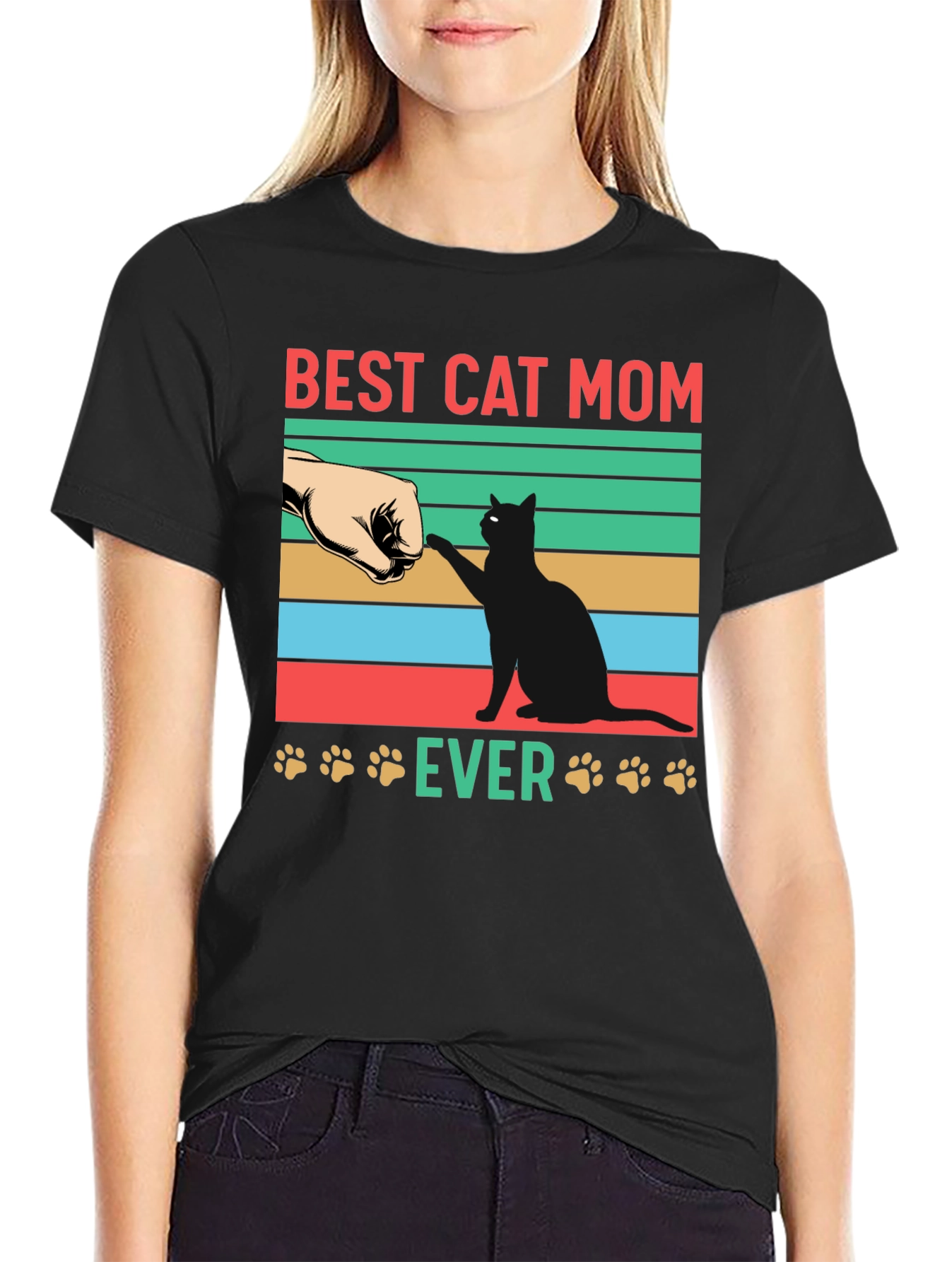 Black Best Cat Mom Ever Graphic T-Shirt view 2