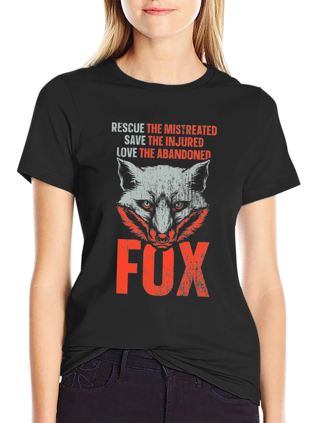 Black Rescue Fox Graphic T-Shirt - Animal Lover Tee view 2