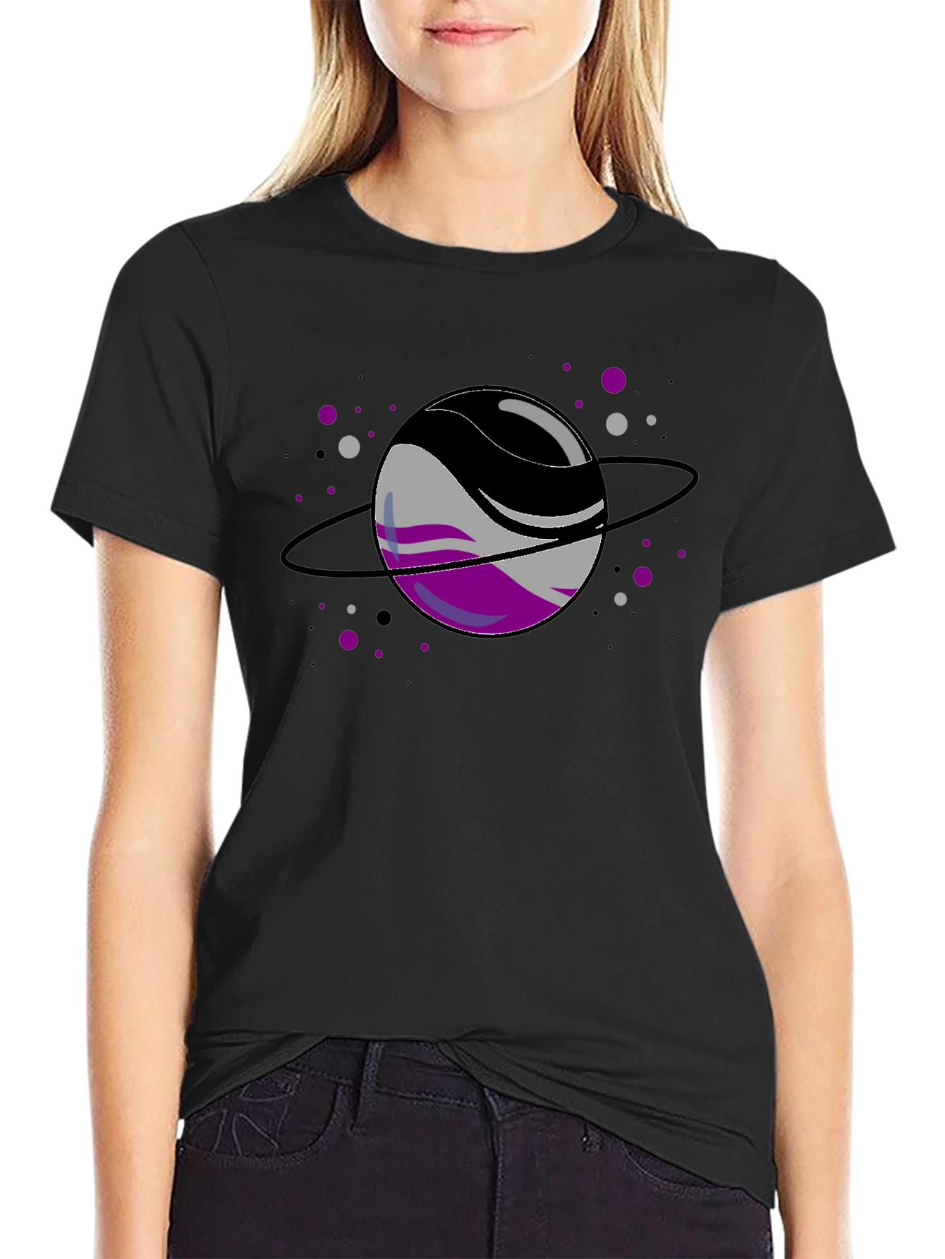 Black Asexual Pride Planet T-Shirt view 2