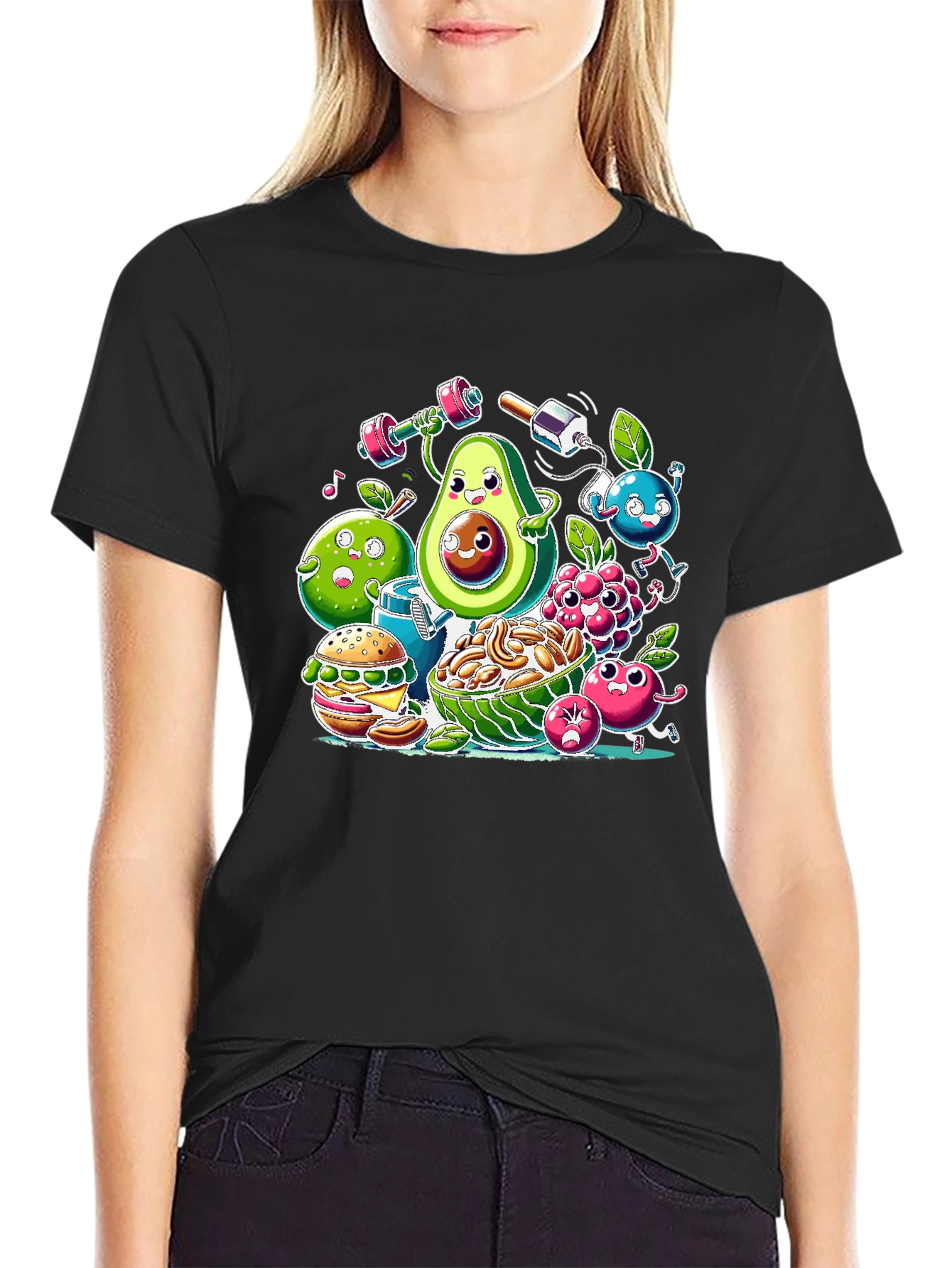 Black Funny Healthy Lifestyle Cartoon T-Shirt view 2