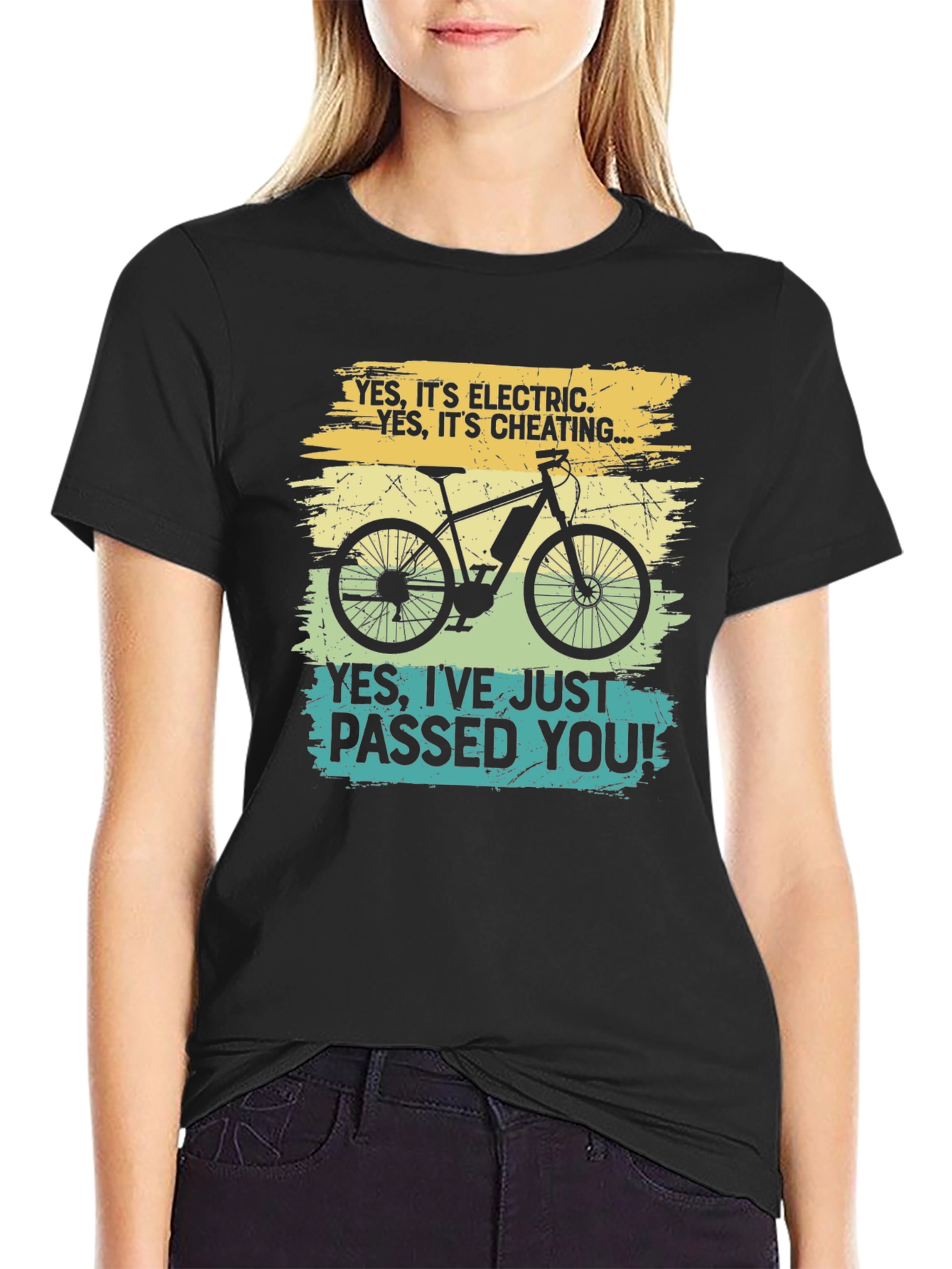 Black Electric Bike T-Shirt - "Yes, I've Just Passed You!" view 2