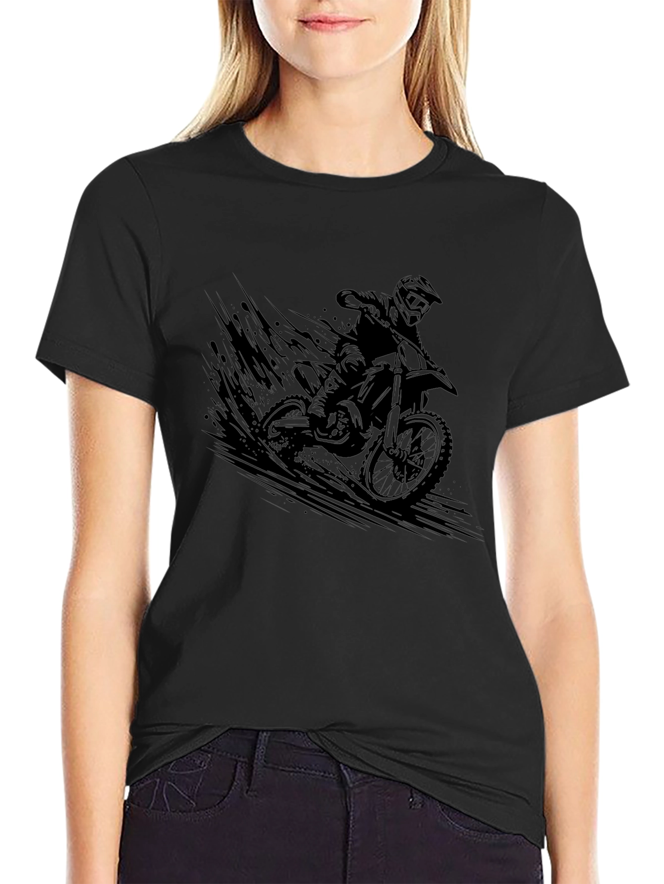 Black Motorcross Rider Graphic Black T-Shirt view 2