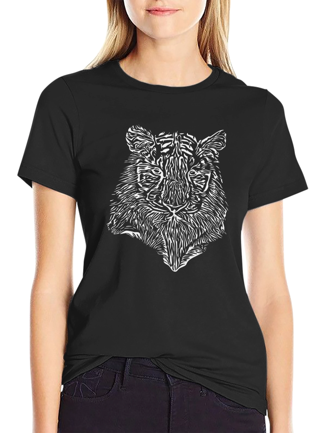 Black Abstract Tiger Graphic Men's Black Tee view 2