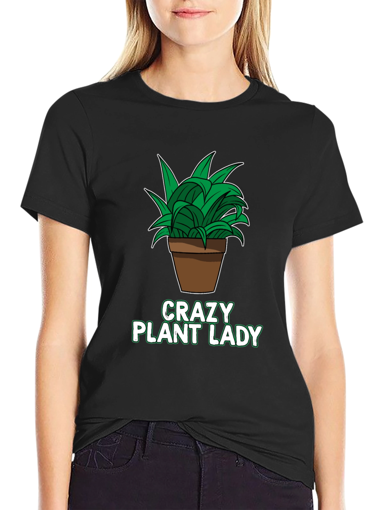 Black Crazy Plant Lady Graphic T-Shirt - Black view 2