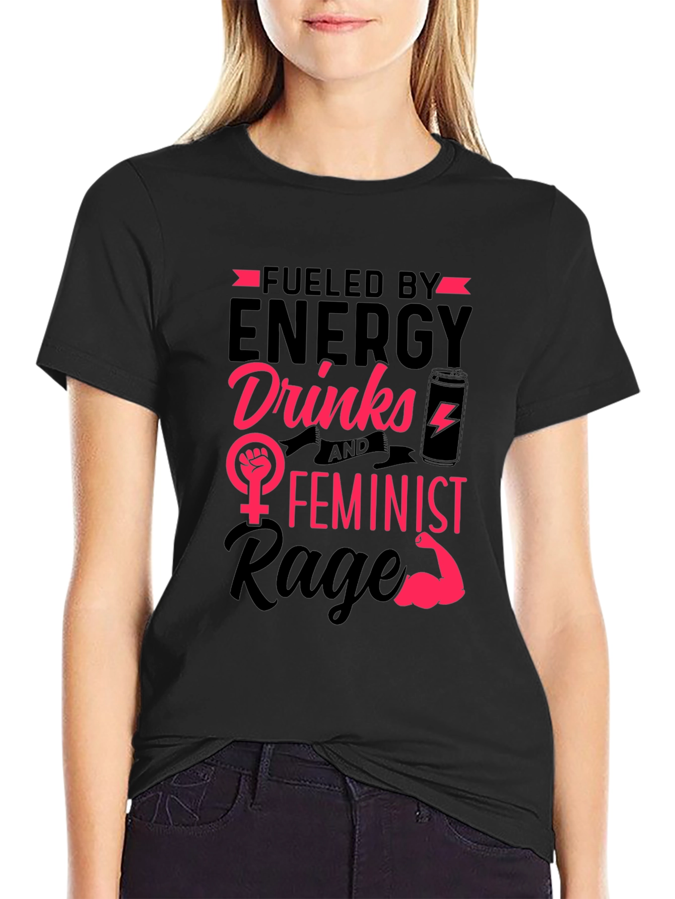 Black Fueled by Energy Drinks Feminist Rage T-Shirt view 2