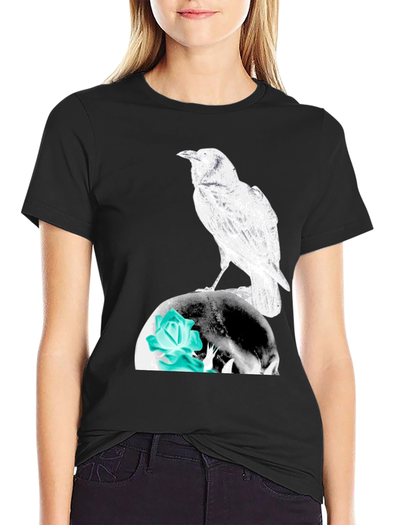 Black Raven Skull Graphic Tee view 2