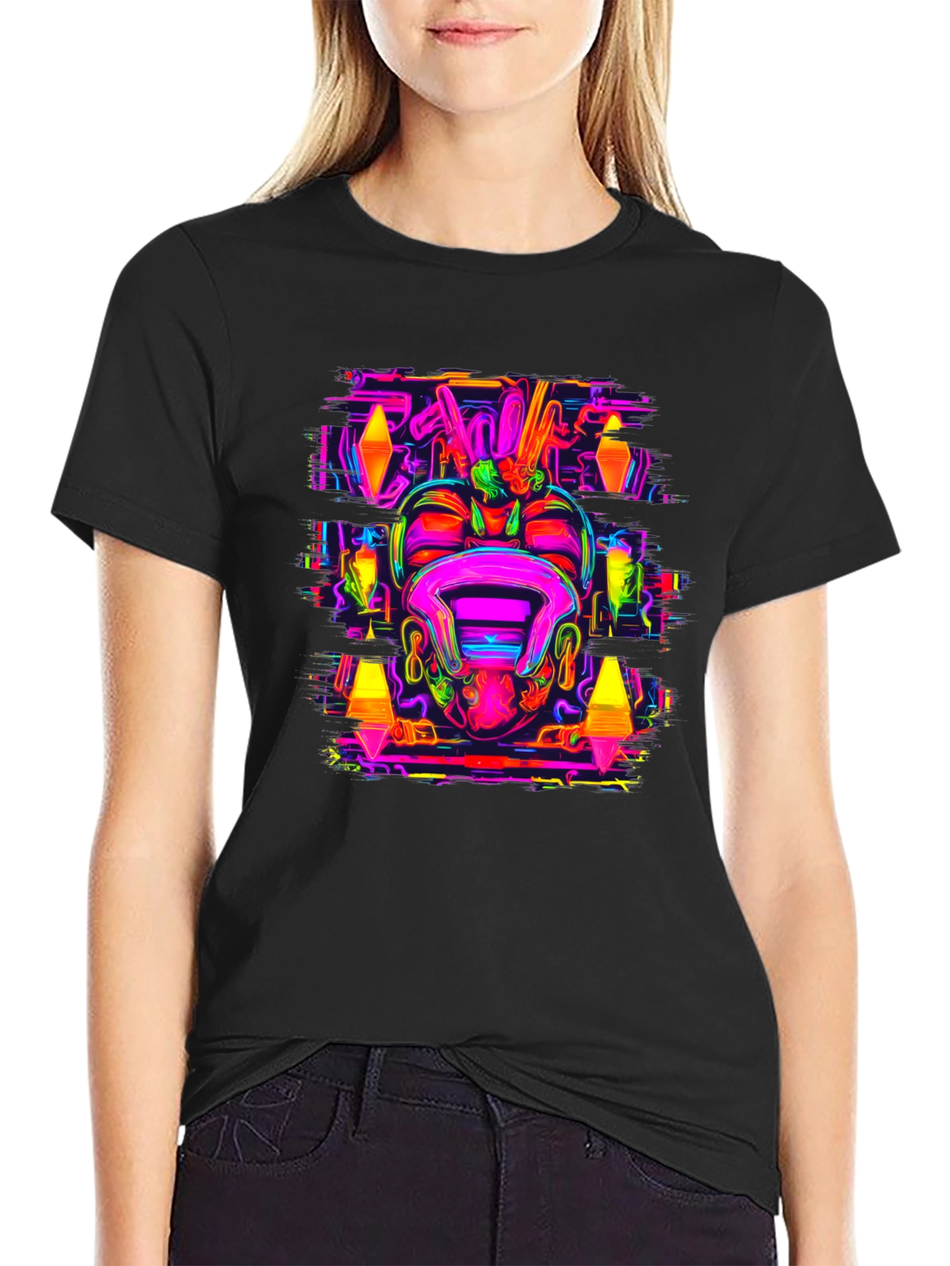 Black Psychedelic Neon Graphic Tee view 2