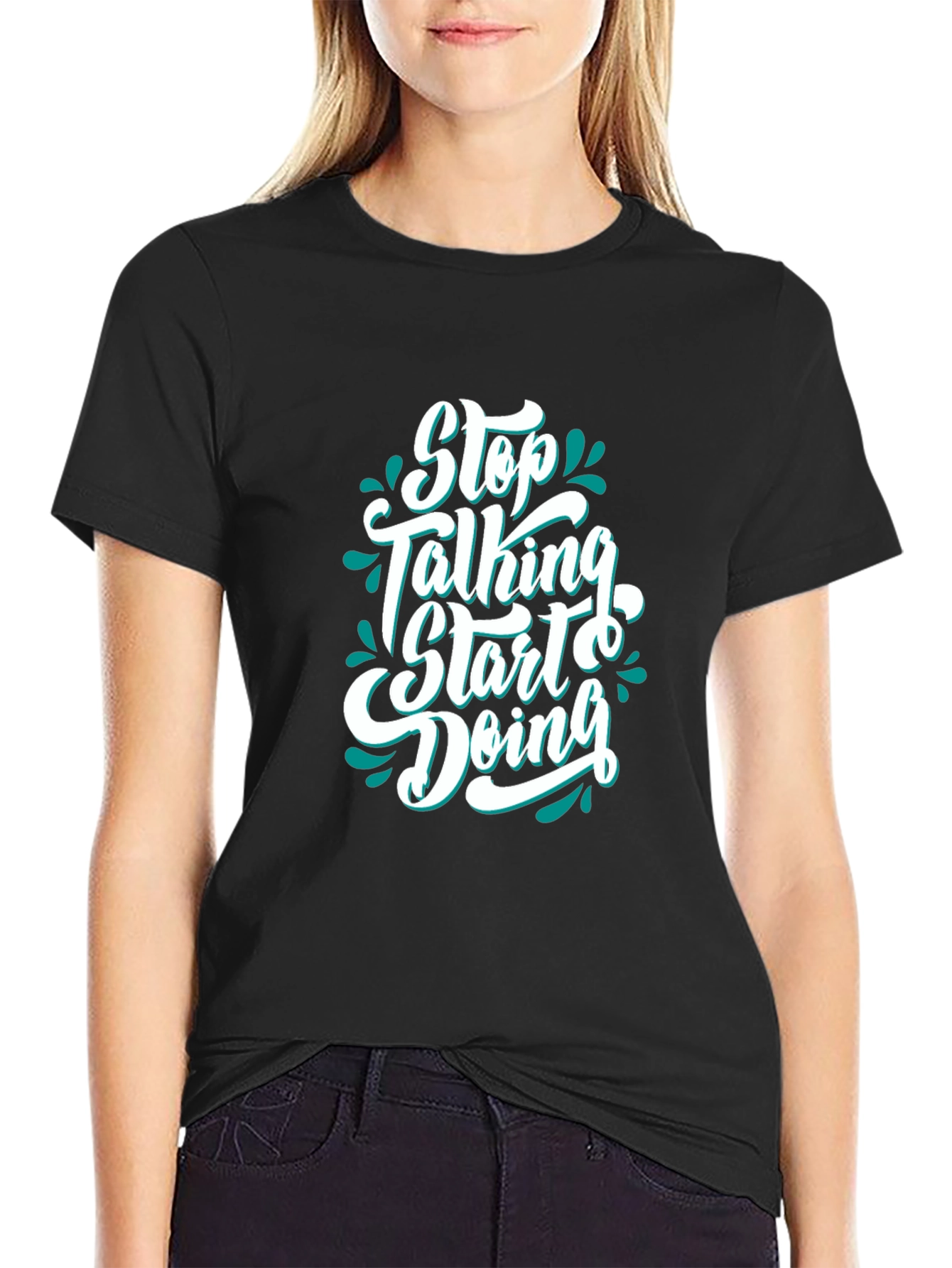 Black Motivational Black T-Shirt - Stop Talking Start Doing view 2