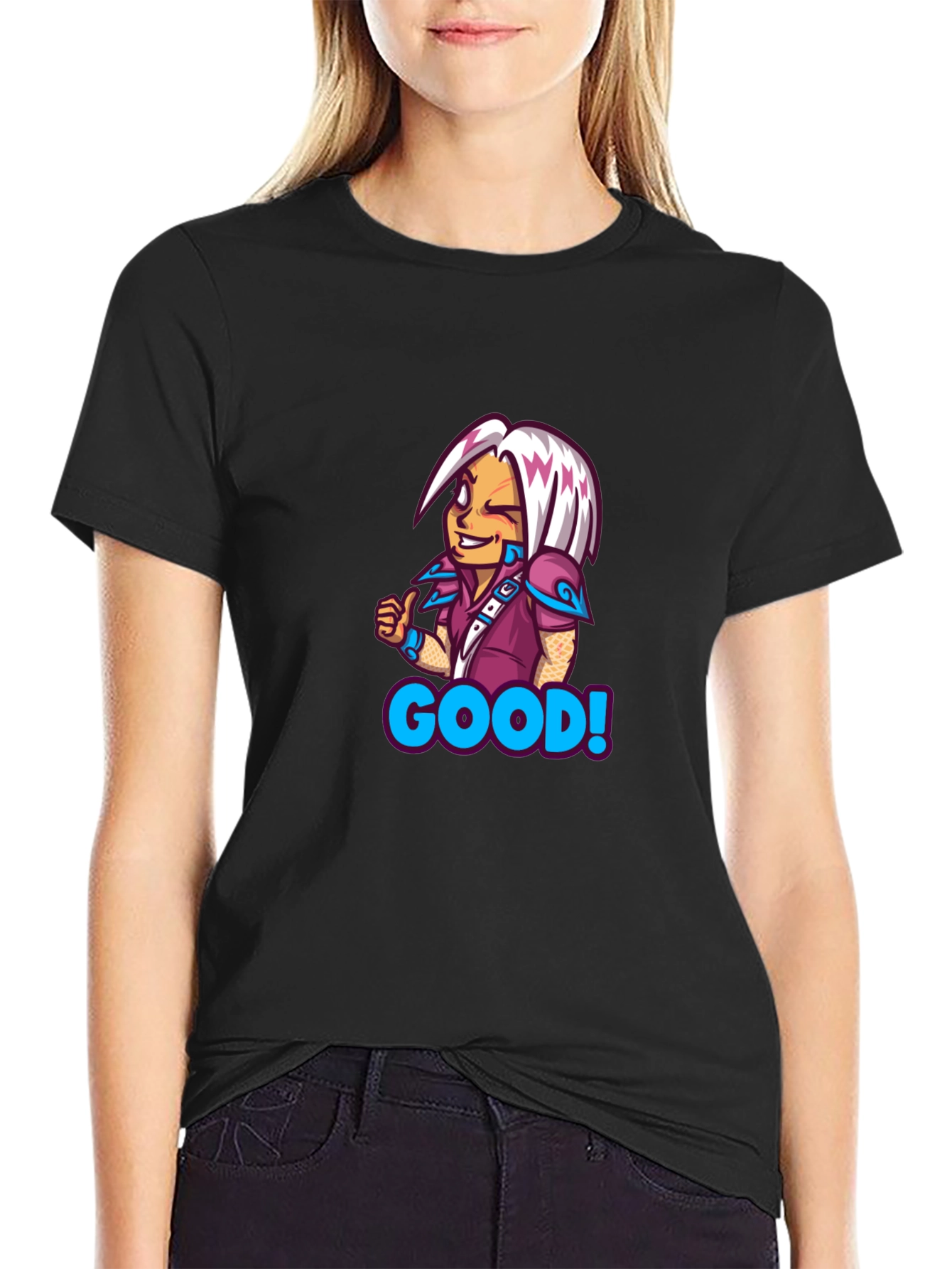 Black Cartoon Character "Good" T-Shirt view 2