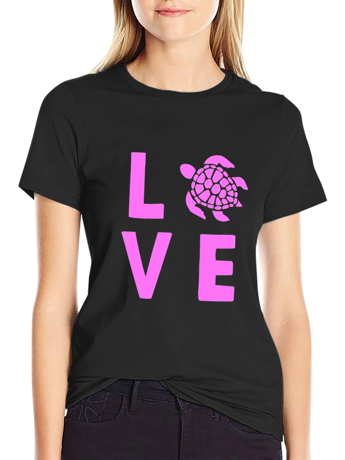 Black Love Turtle Graphic Tee - Black Cotton T-Shirt view 2