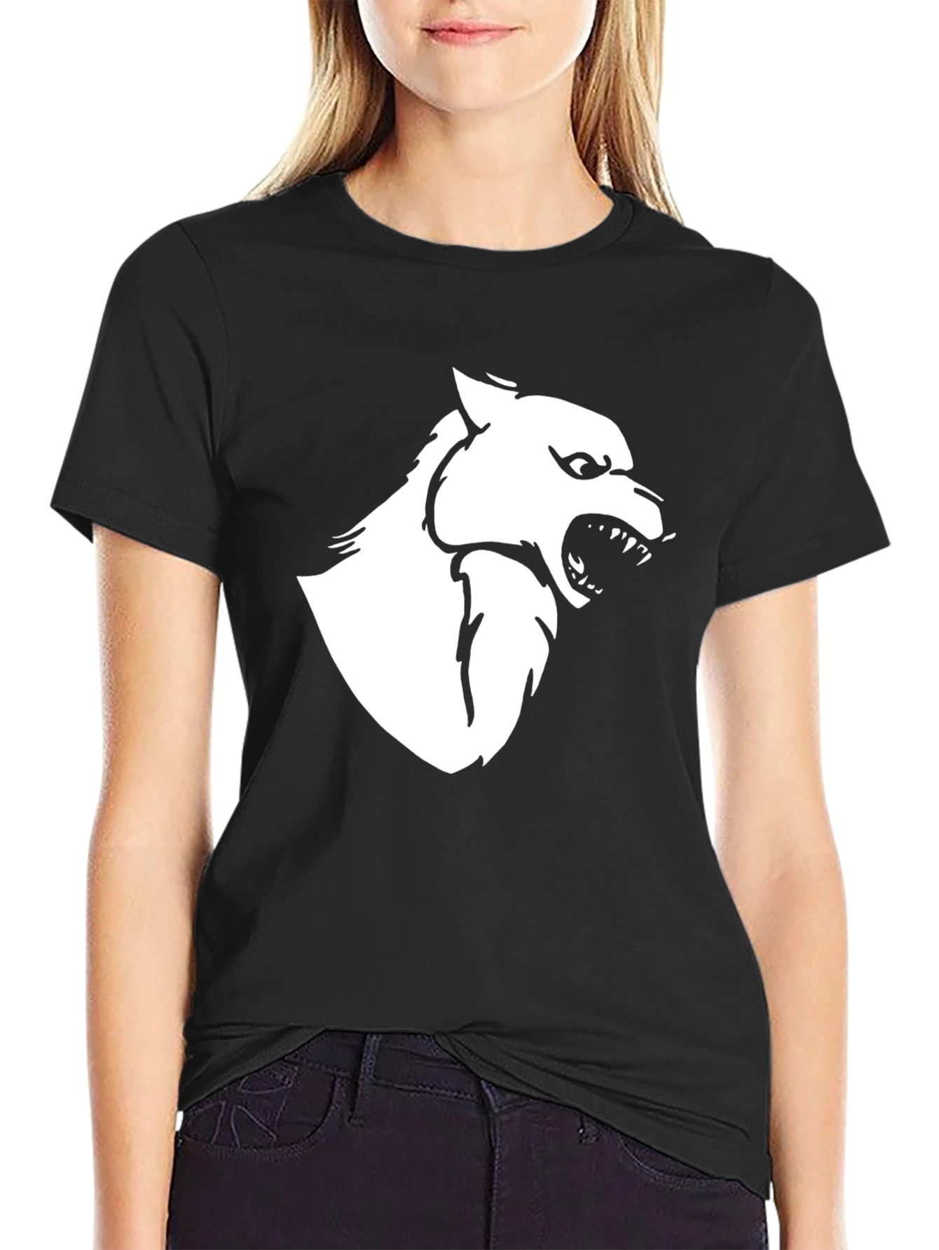 Black Black T-Shirt with White Wolf Graphic view 2