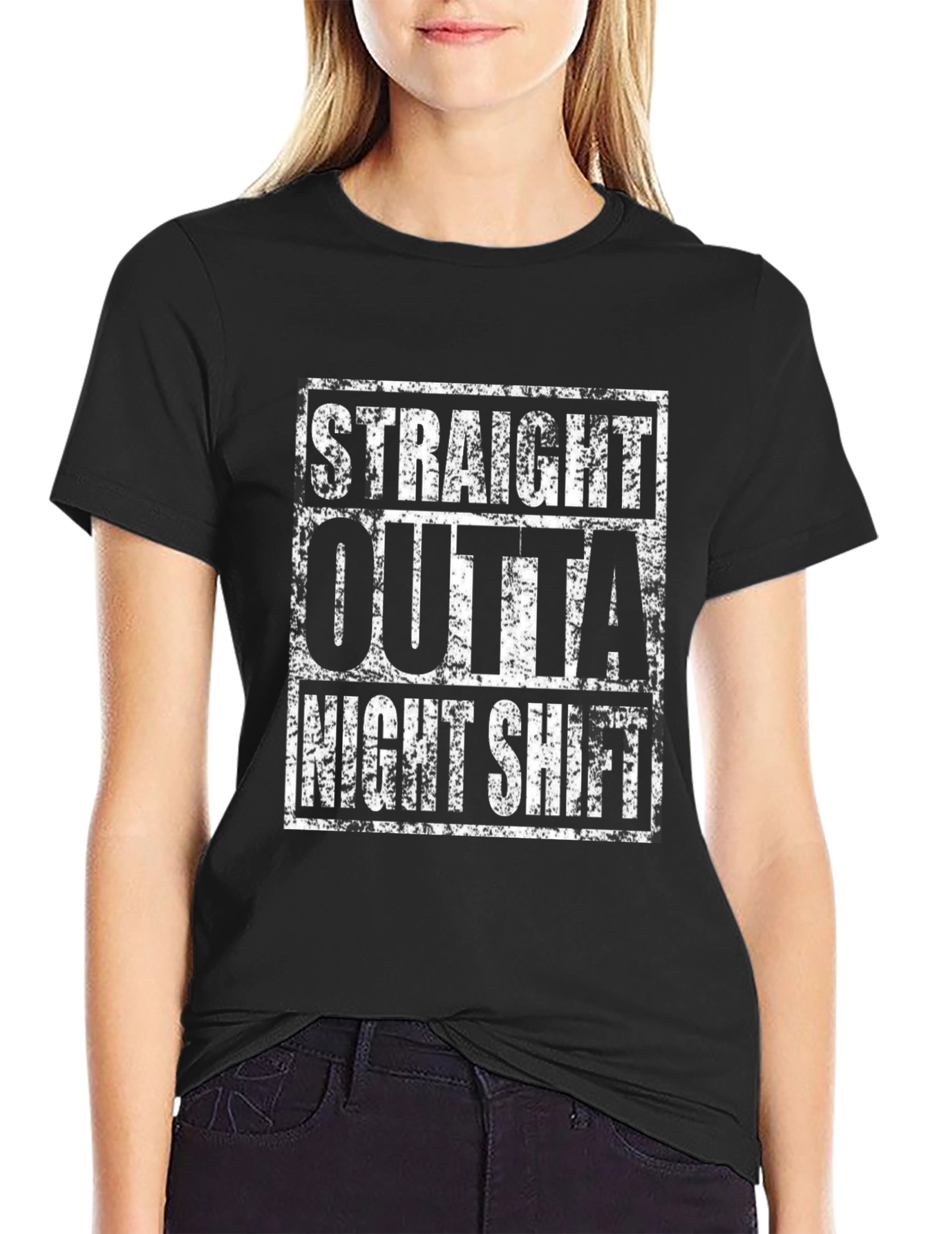 Black Straight Outta Night Shift Graphic T-Shirt view 2