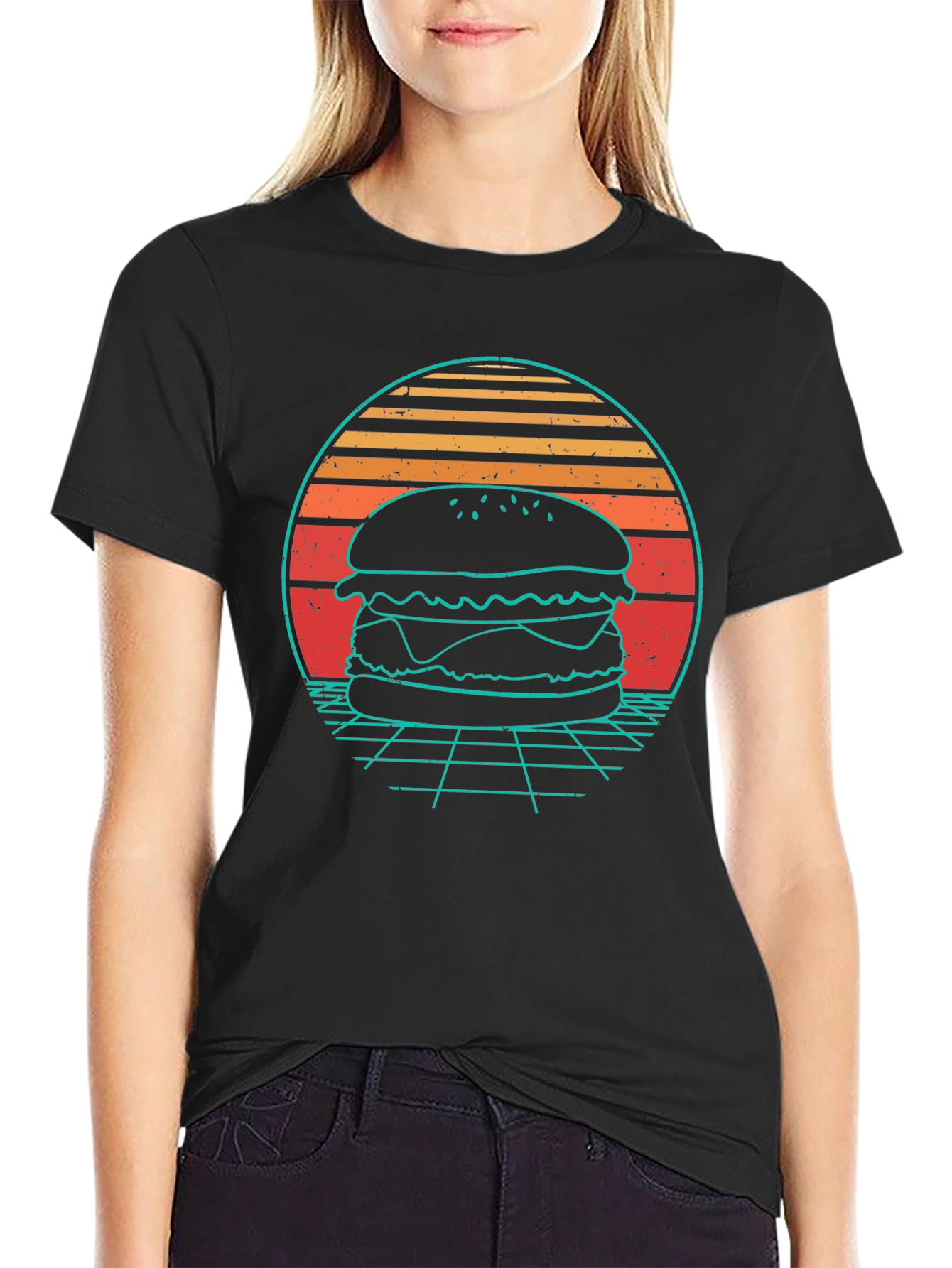 Retro Burger T-Shirt - Synthwave Design - 2