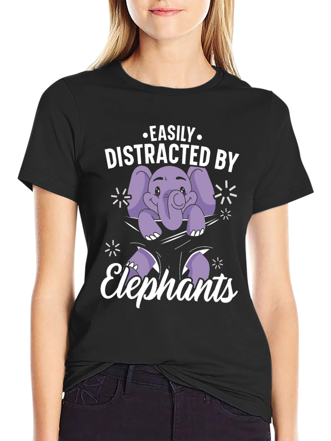 Black Easily Distracted By Elephants Graphic Tee view 2