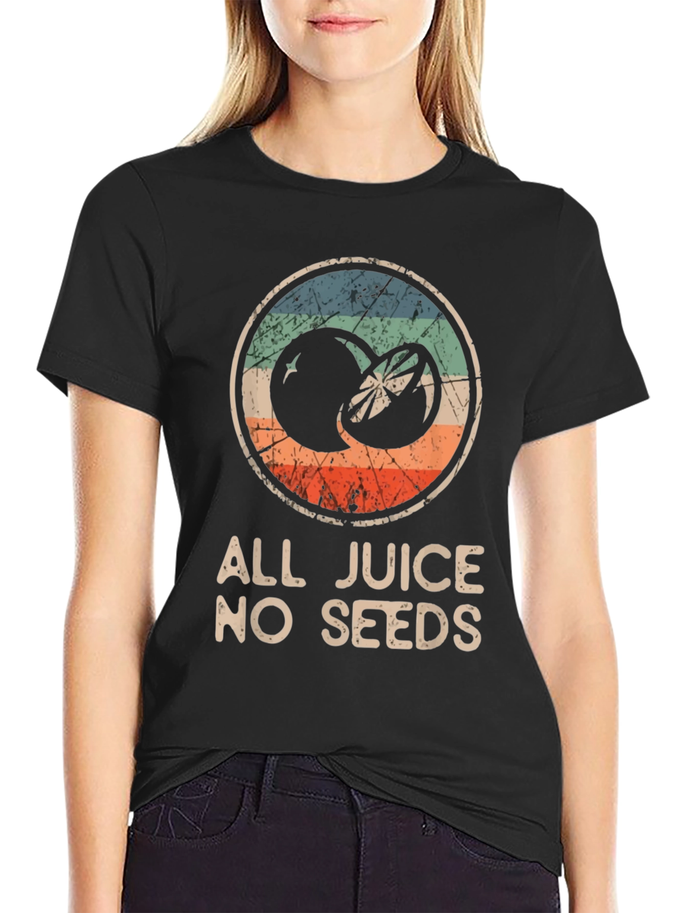 Black All Juice No Seeds T-Shirt - Funny Fruit Graphic Tee view 2