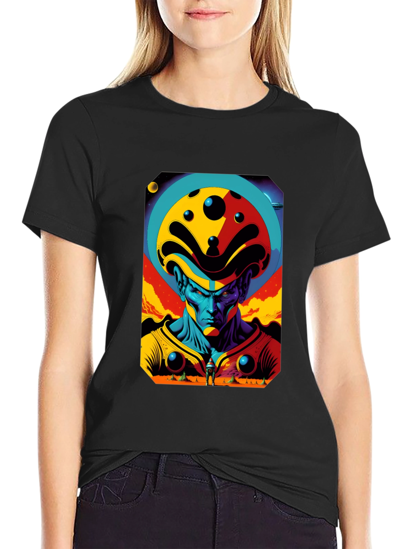 Black Retro Sci-Fi Alien Graphic Tee - Modern Comfort view 2