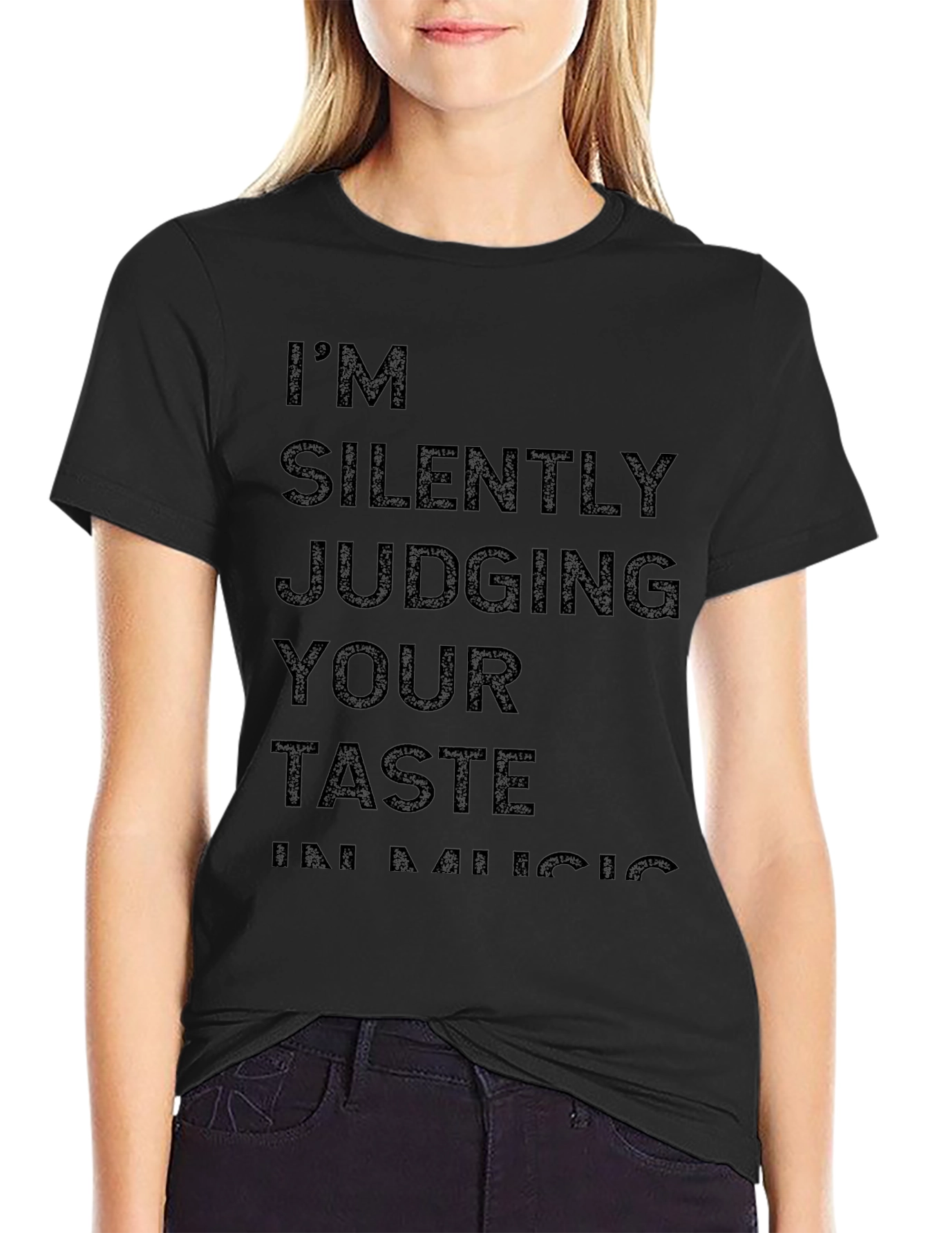 Black I'm Silently Judging Your Taste in Music Graphic Tee view 2
