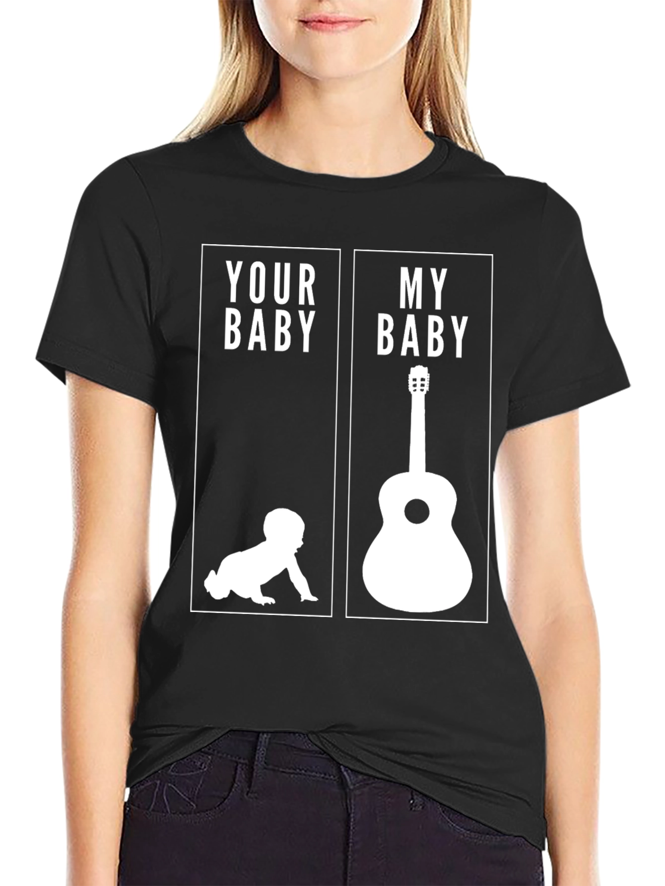 Black Funny Your Baby My Baby Guitar T-Shirt view 2