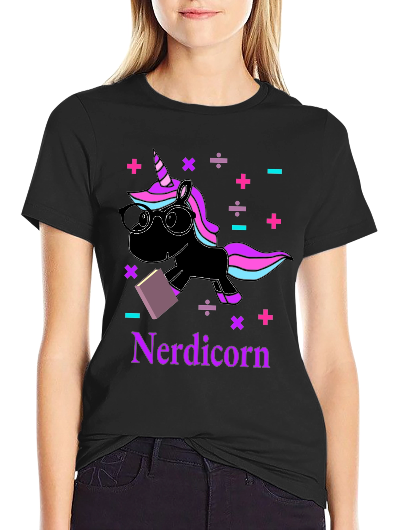 Black Nerdicorn T-Shirt - Funny Unicorn Graphic Tee view 2