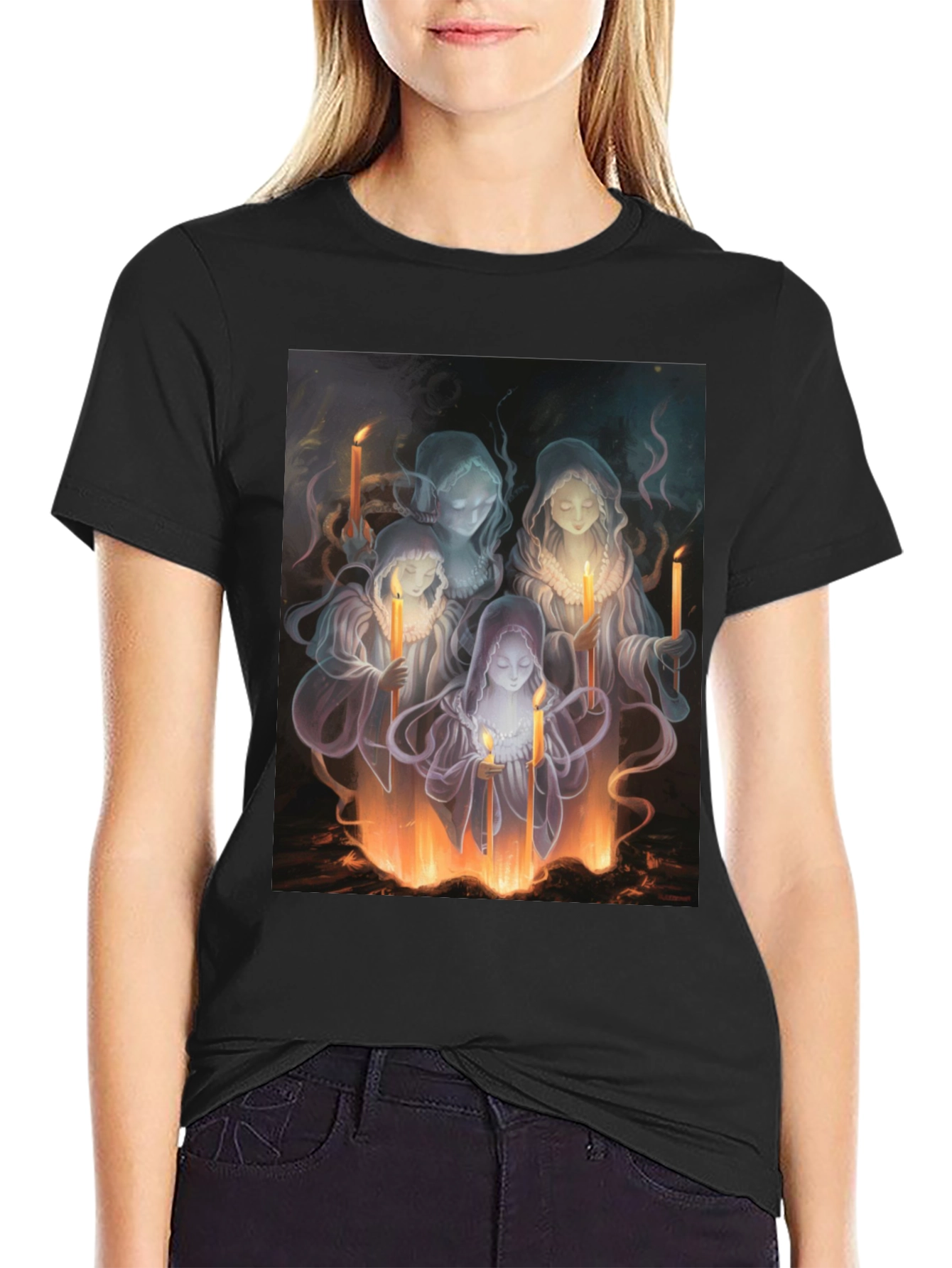Black Ethereal Candle Maiden Black T-Shirt view 2